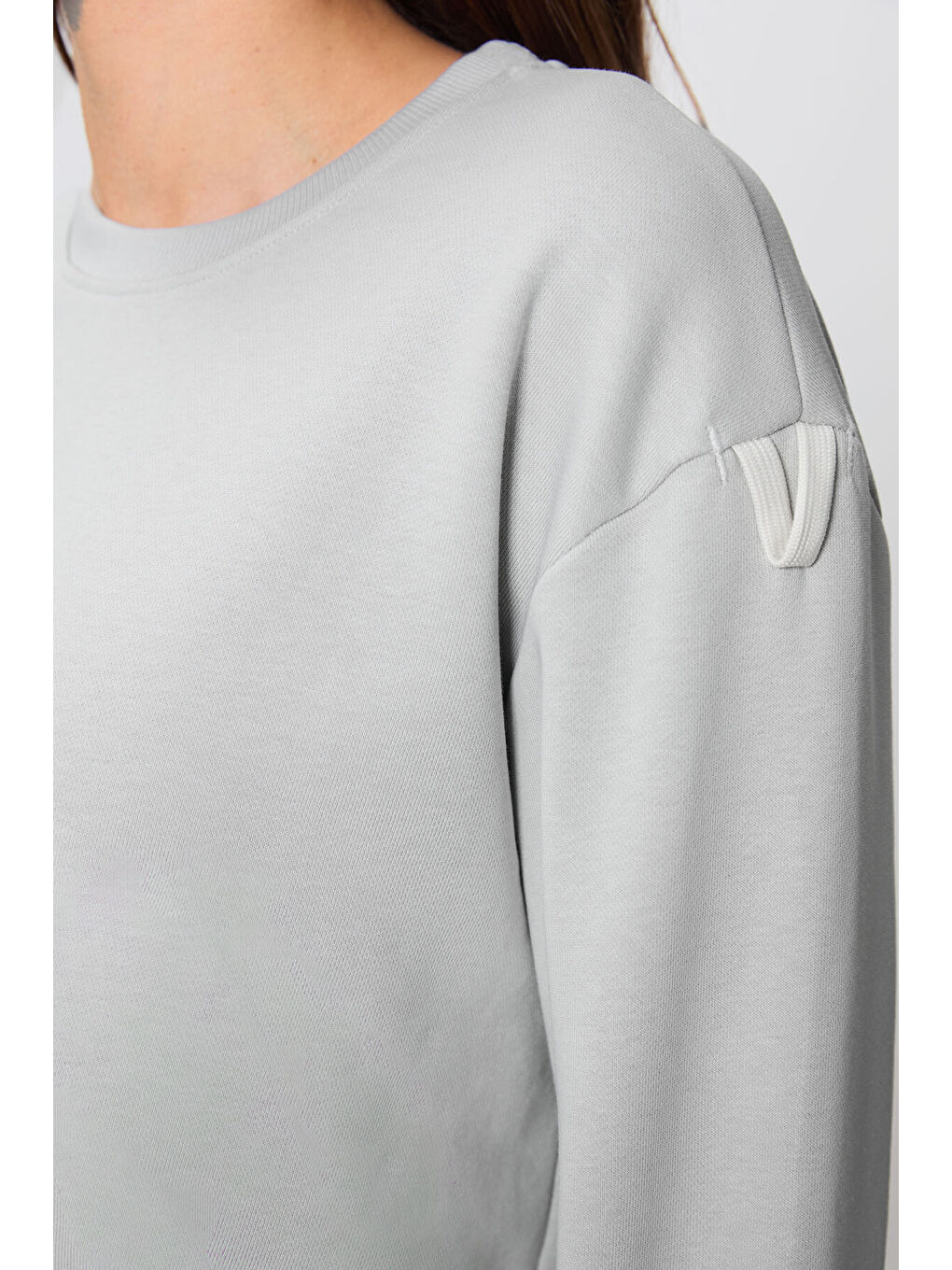 Bej Taş Kompakt Pamuklu Kalın Pürüzsüz Dokulu O Yaka Oversize Fit Kadın Eşofman Takım - 95341-3