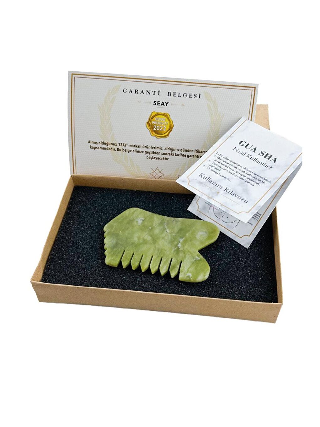 Çok Amaçlı Yeşim Masaj Taşı Gua Sha 3 Farklı Masaj Aleti ve Tarak Stone