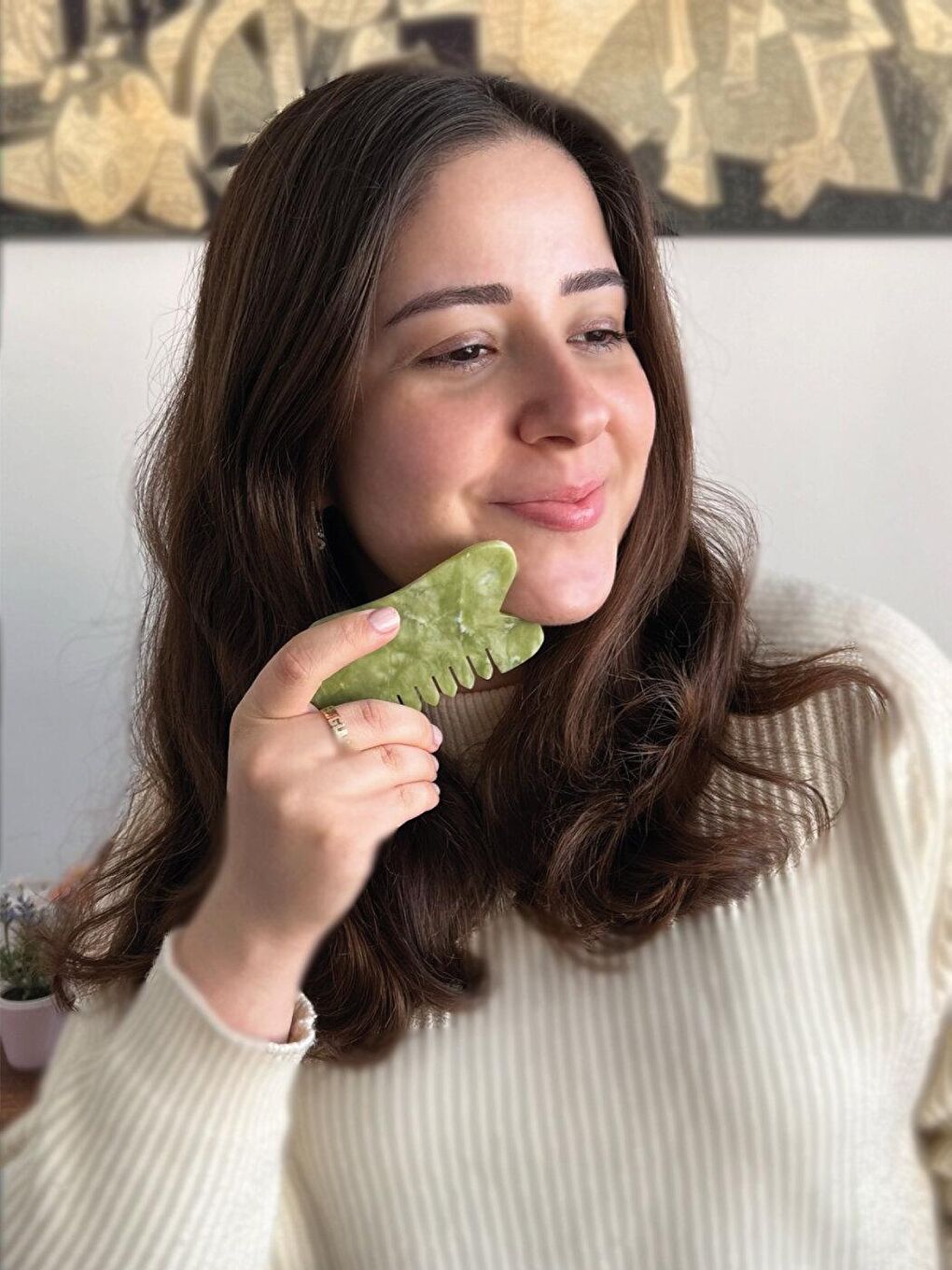 Çok Amaçlı Yeşim Masaj Taşı Gua Sha 3 Farklı Masaj Aleti ve Tarak Stone-2