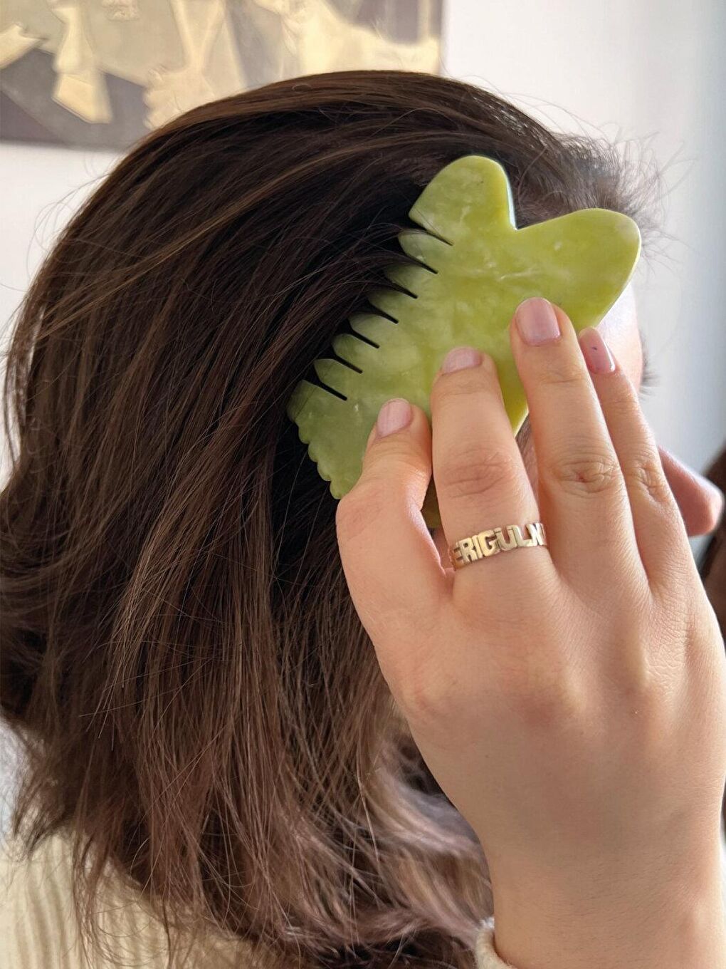 Çok Amaçlı Yeşim Masaj Taşı Gua Sha 3 Farklı Masaj Aleti ve Tarak Stone-3