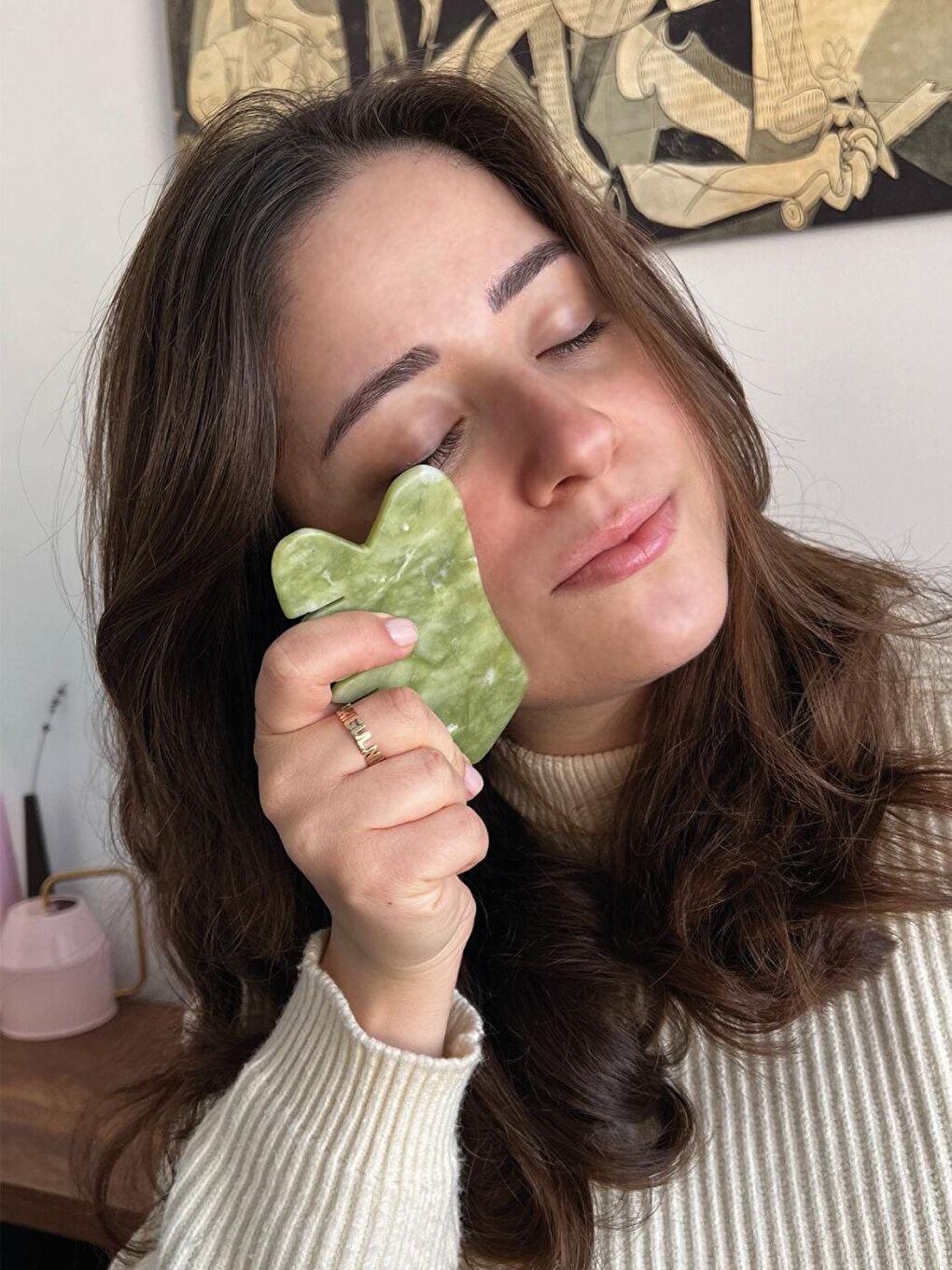 Çok Amaçlı Yeşim Masaj Taşı Gua Sha 3 Farklı Masaj Aleti ve Tarak Stone-4