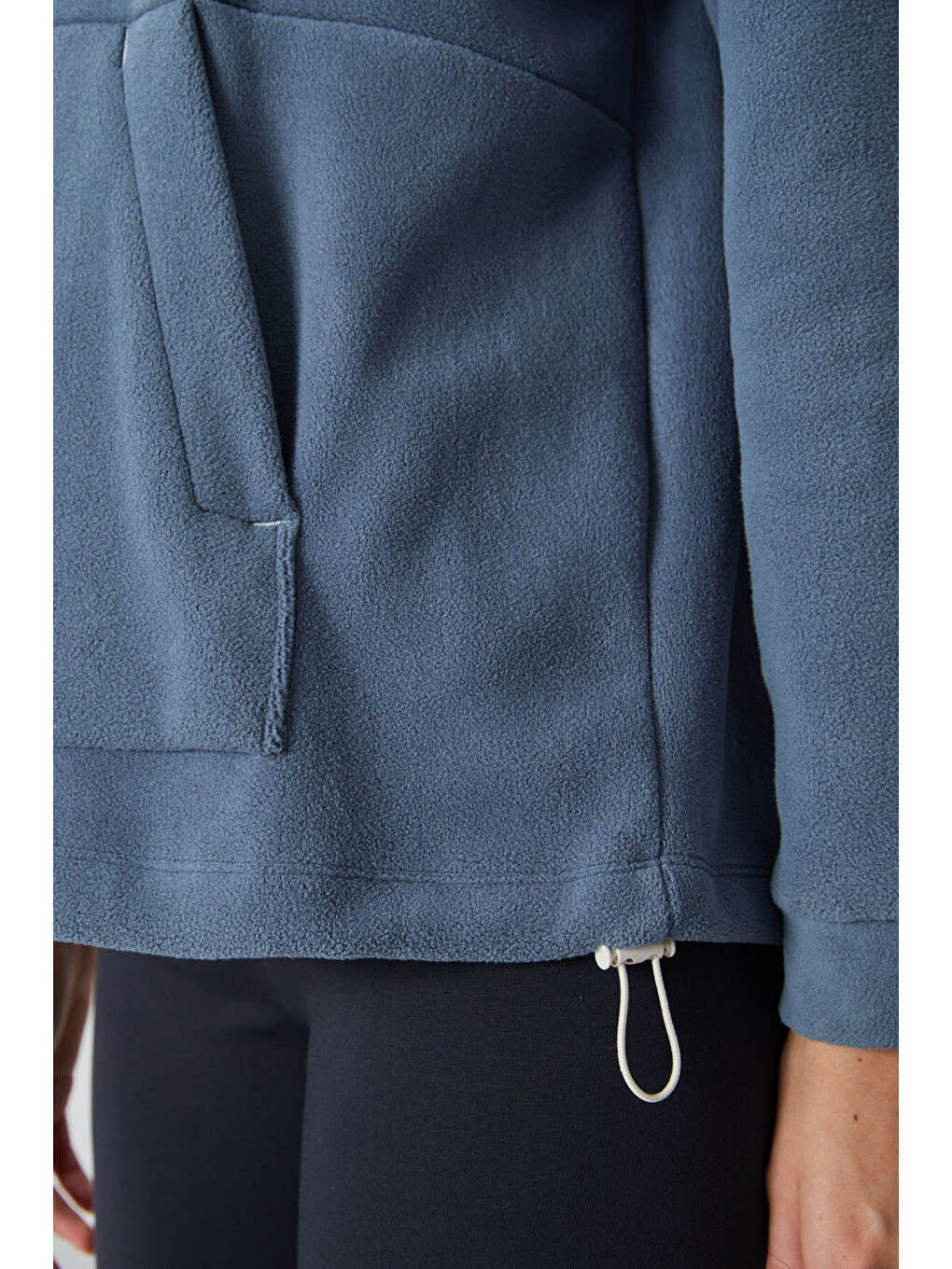 Petrol Kalın Yumuşak Dokulu Hoodie Oversize Nakışlı Polar Kadın 97292-4