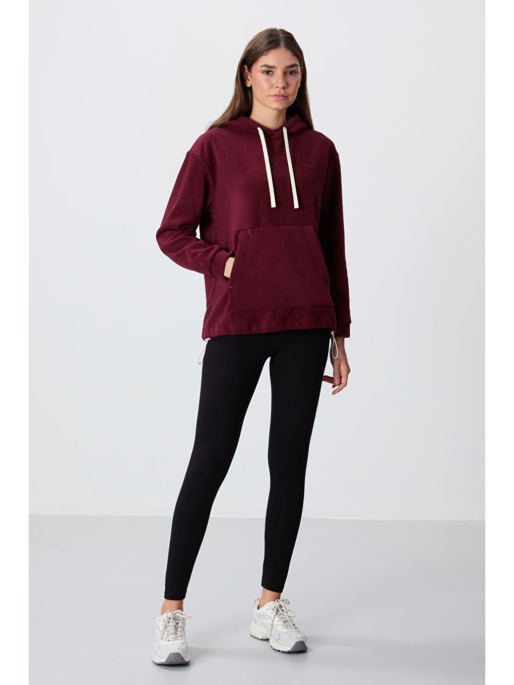 Mor Erguvan Kalın Yumuşak Dokulu Hoodie Oversize Nakışlı Polar Kadın 97292