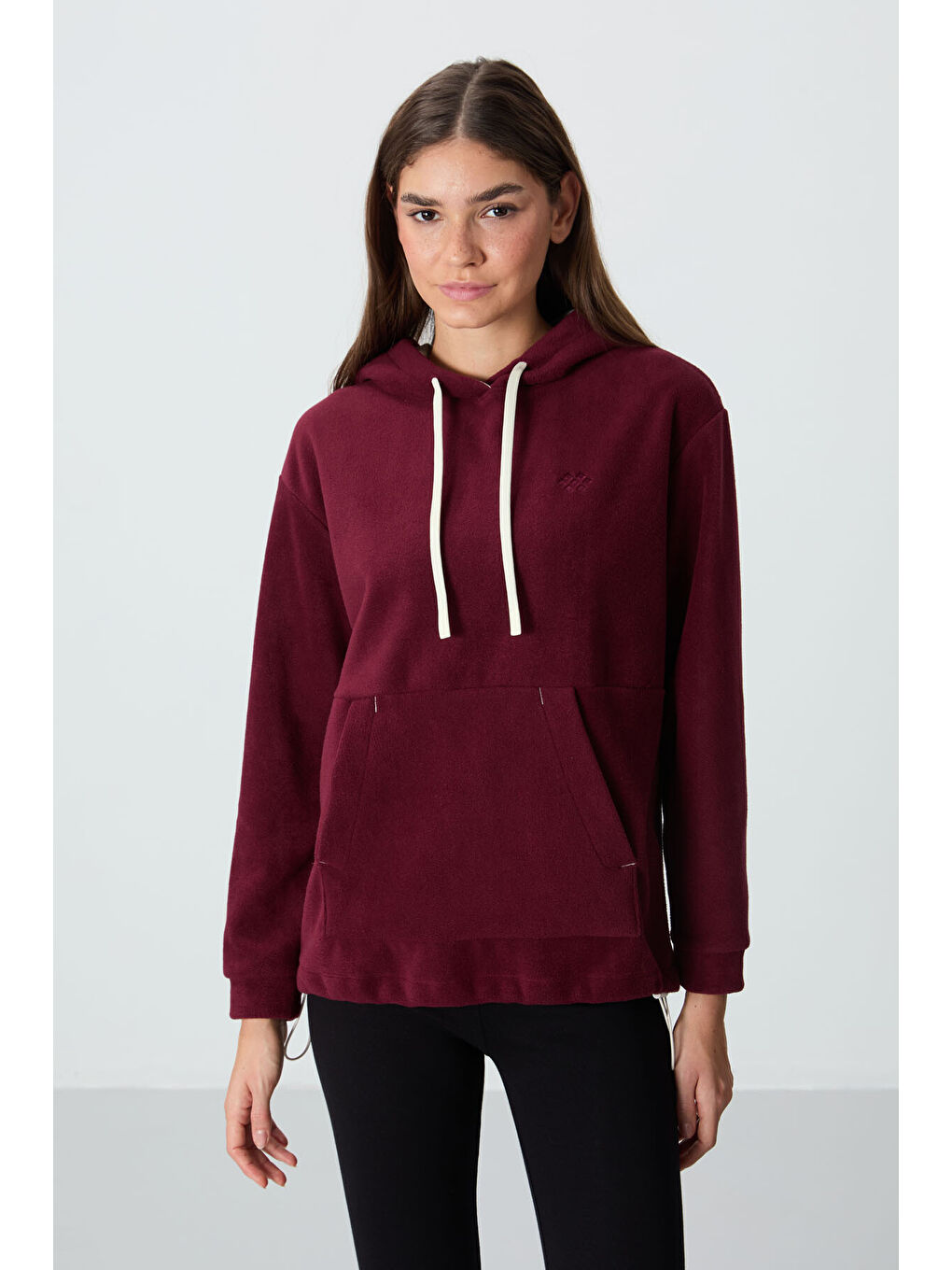 Mor Erguvan Kalın Yumuşak Dokulu Hoodie Oversize Nakışlı Polar Kadın 97292-3