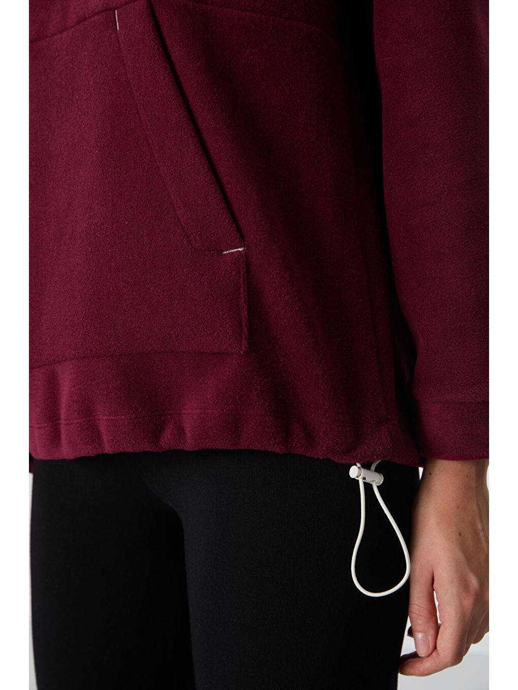 Mor Erguvan Kalın Yumuşak Dokulu Hoodie Oversize Nakışlı Polar Kadın 97292-4