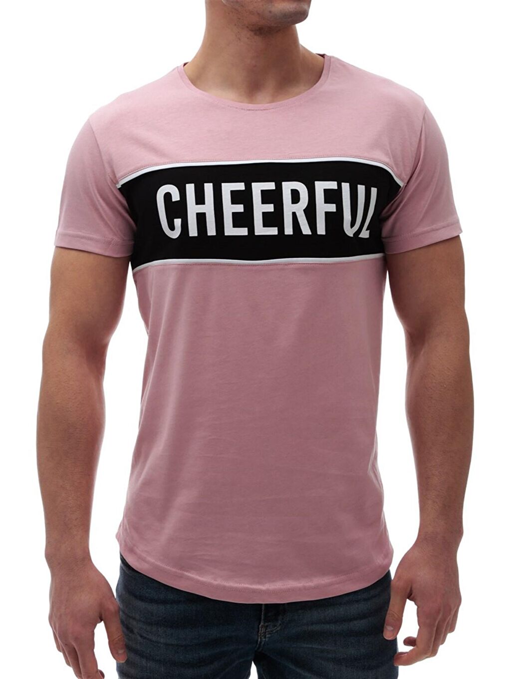 Baskılı Bisiklet Yaka Pembe Tişört 2881