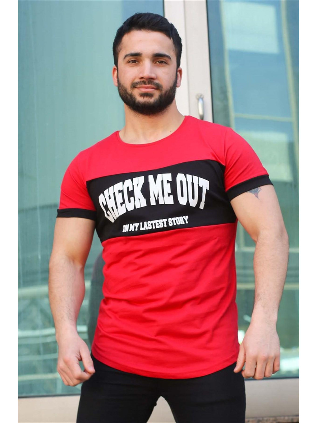 Baskı Detaylı Kırmızı Tişört 3013