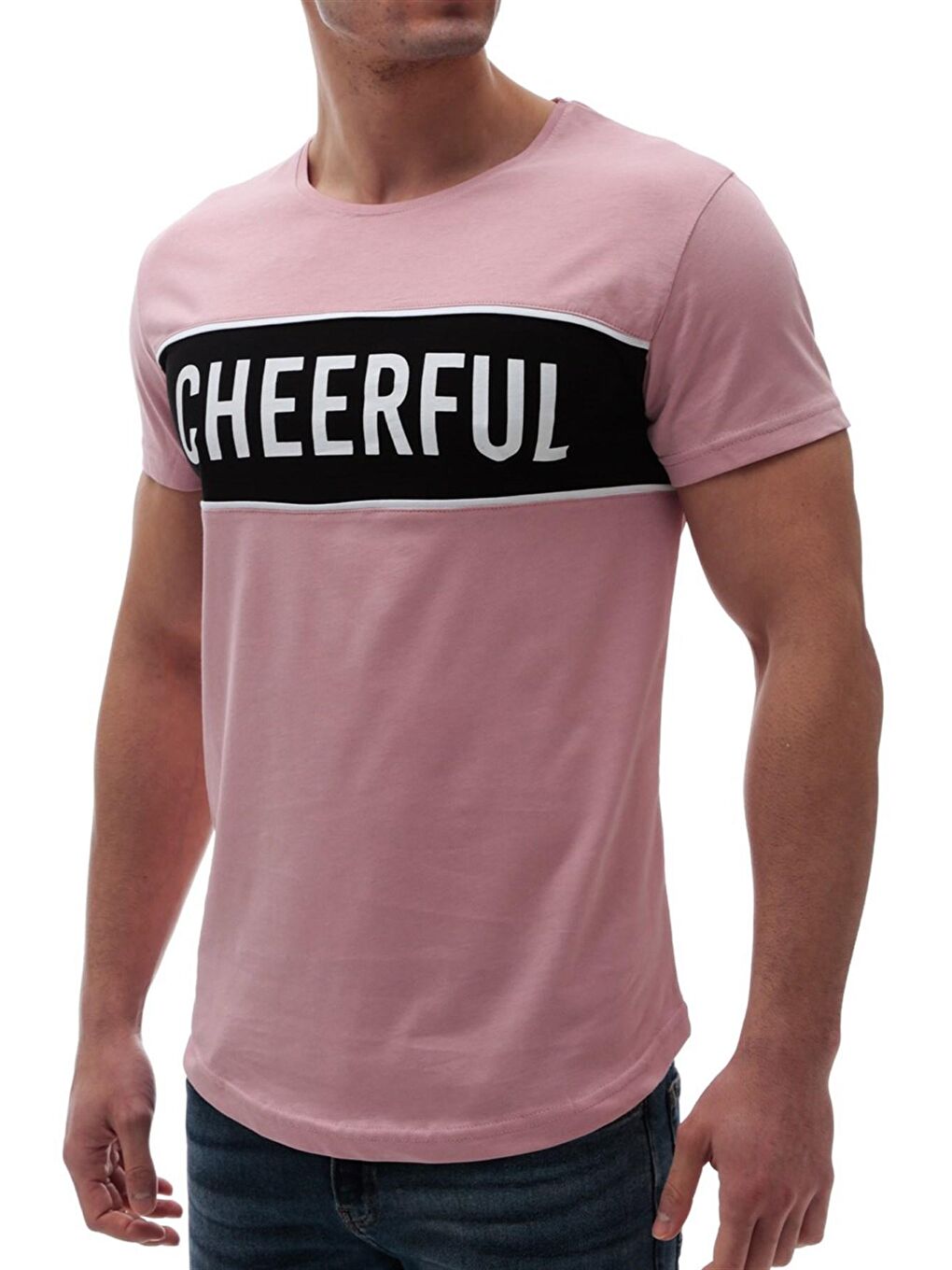 Baskılı Bisiklet Yaka Pembe Tişört 2881-1