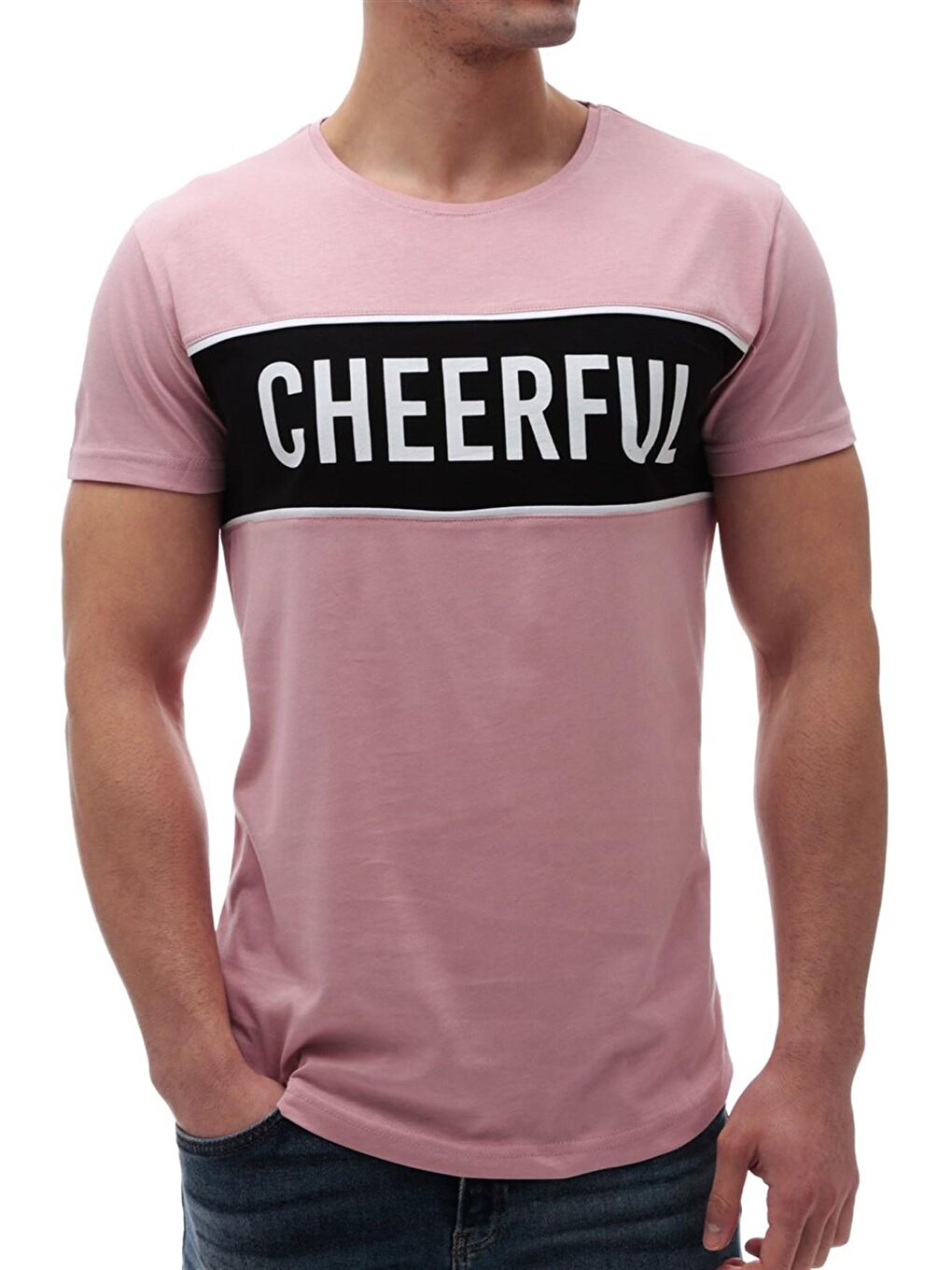 Baskılı Bisiklet Yaka Pembe Tişört 2881-2