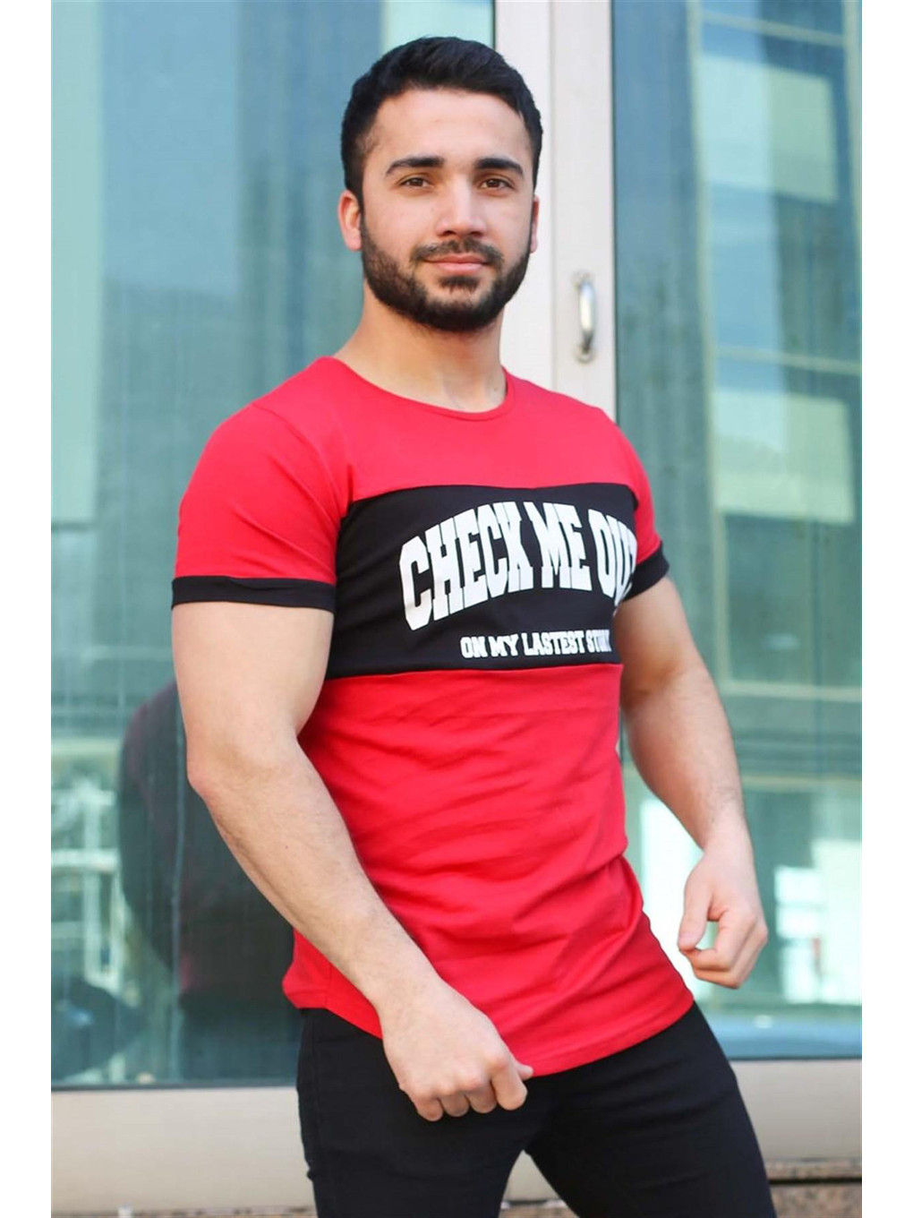 Baskı Detaylı Kırmızı Tişört 3013-2