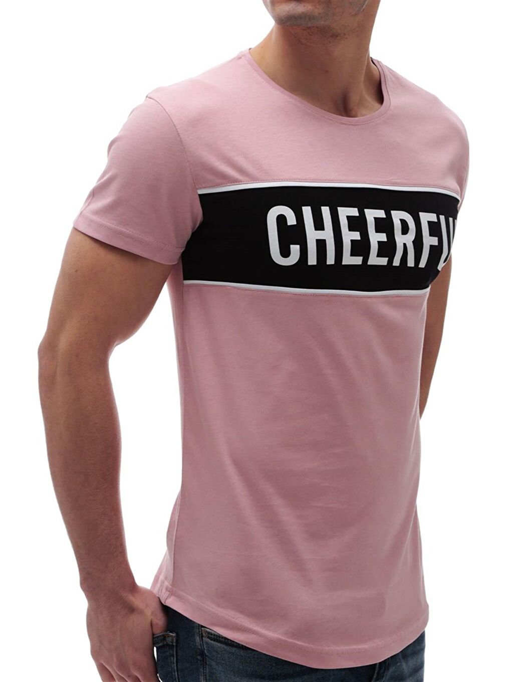 Baskılı Bisiklet Yaka Pembe Tişört 2881-3