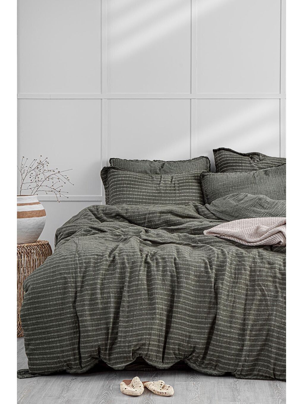 Yeşil Tara Çift Kişilik Nevresim Takımı %100 Organik Pamuk Müslin