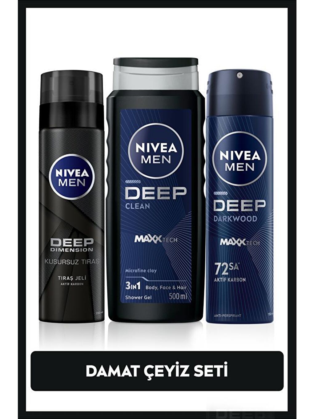 MEN Erkek Damat Çeyiz Bohça Seti, Banyo ve Duş Jeli 500ml, Tıraş Jeli 200ml, Sprey Deodorant 150ml
