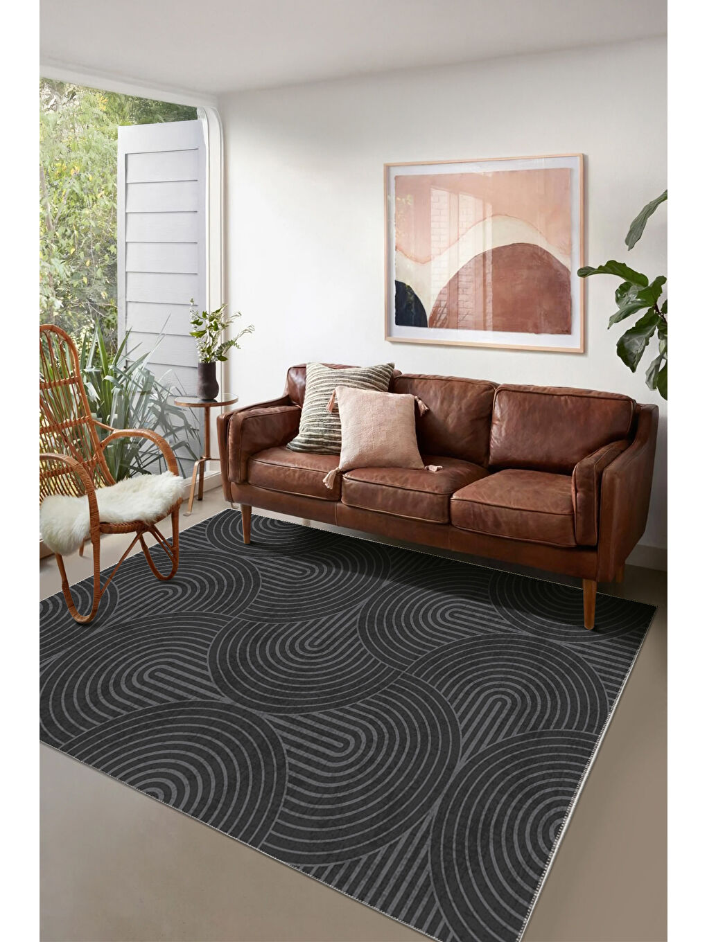 Siyah Özel Tasarım Kaymaz Taban İnce Yıkanabilir Modern Halı WOOKECE1401 120x180-1