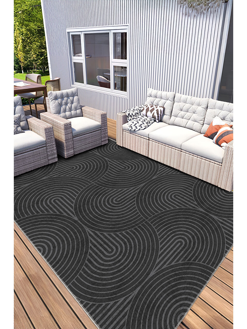 Siyah Özel Tasarım Kaymaz Taban İnce Yıkanabilir Modern Halı WOOKECE1401 120x180-2