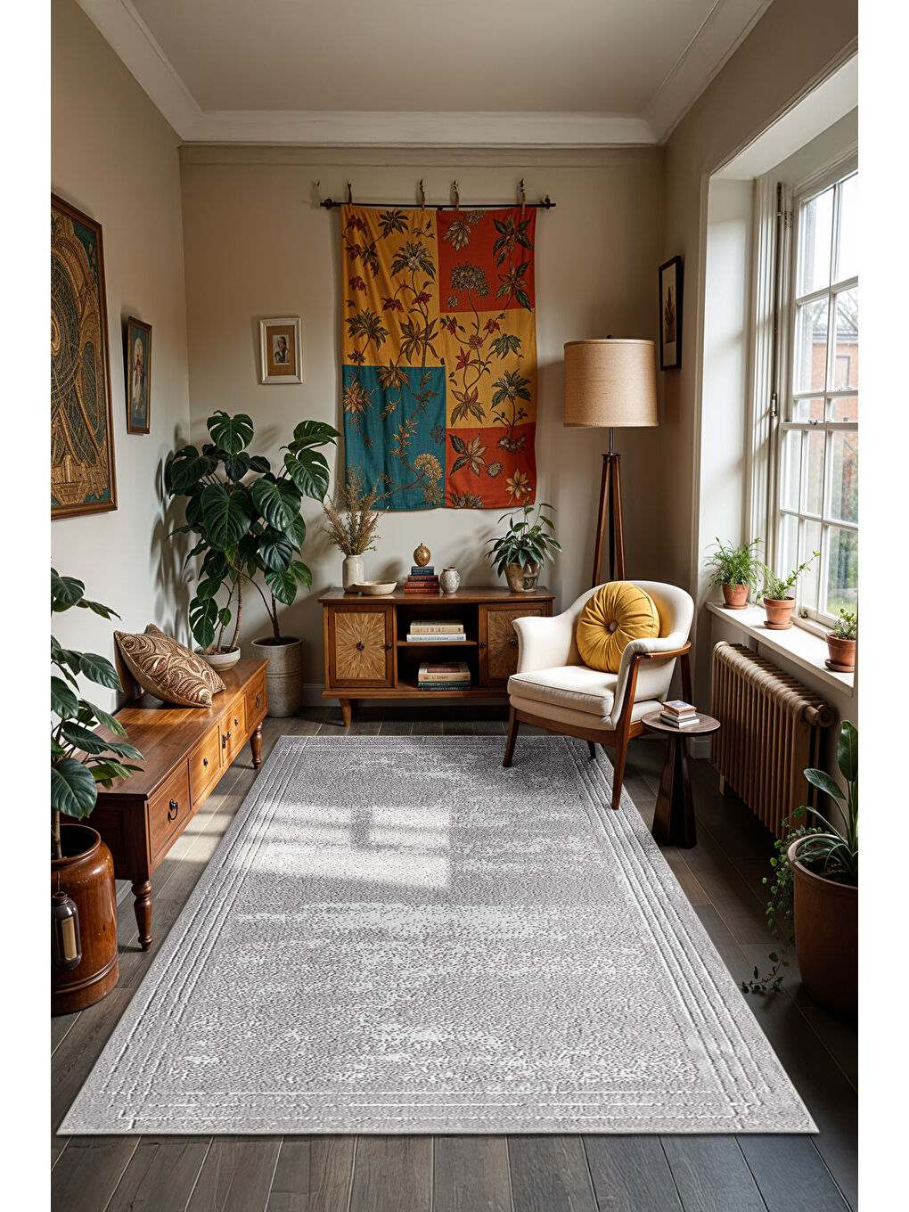 Bej Özel Tasarım Kaymaz Taban İnce Yıkanabilir Modern Halı WOOKECE1391 80x150-1