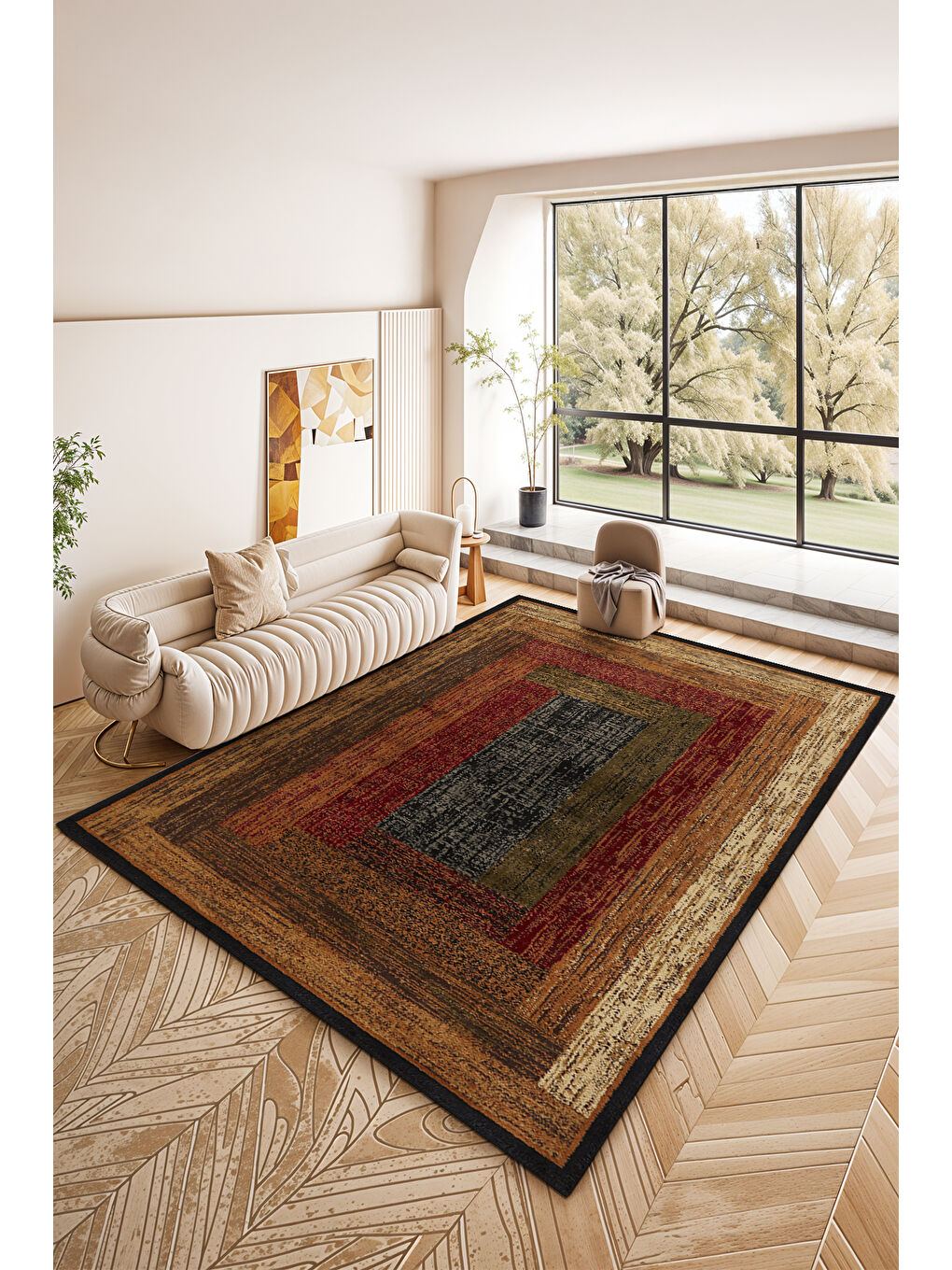 Gri Özel Tasarım Kaymaz Taban İnce Yıkanabilir Modern Halı WOOKECE1382 80x150-2