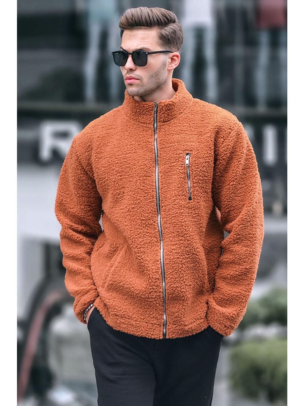 Kahverengi Kiremit  Pelüş Fermuarlı Sweatshirt 6152