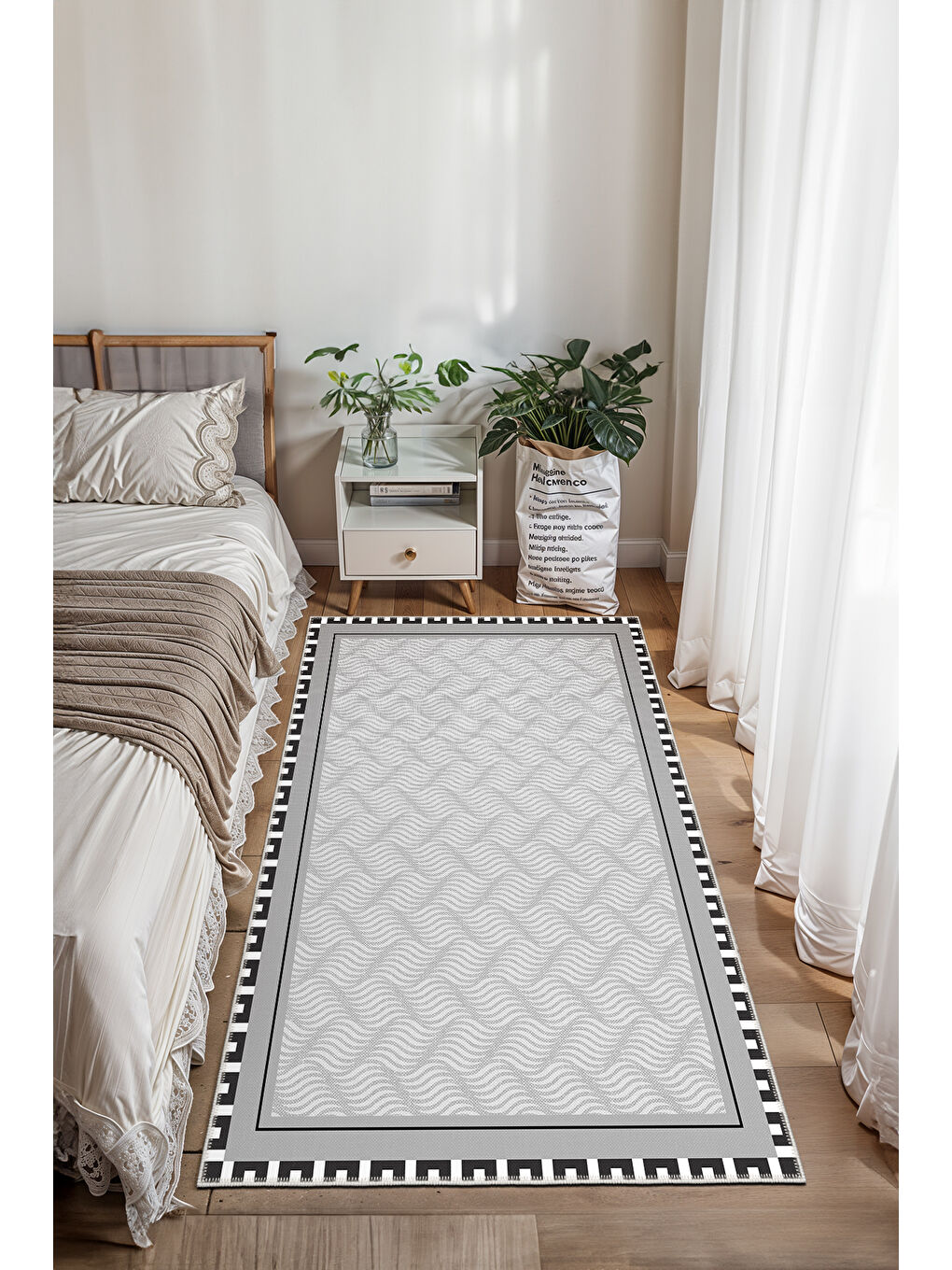 Gri Modern Dekoratif Yıkanabilir Kaymaz Taban Halı – İnce, Yumuşak Salon Halısı, Mutfak Halısı ve Yolluk-1