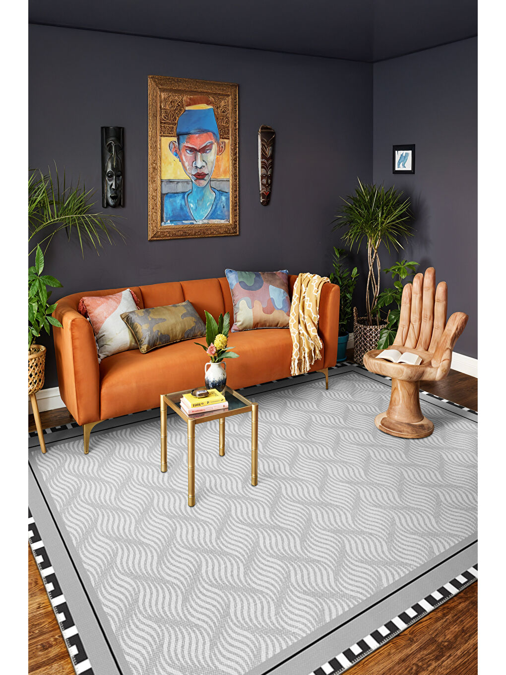 Gri Modern Dekoratif Yıkanabilir Kaymaz Taban Halı – İnce, Yumuşak Salon Halısı, Mutfak Halısı ve Yolluk-2