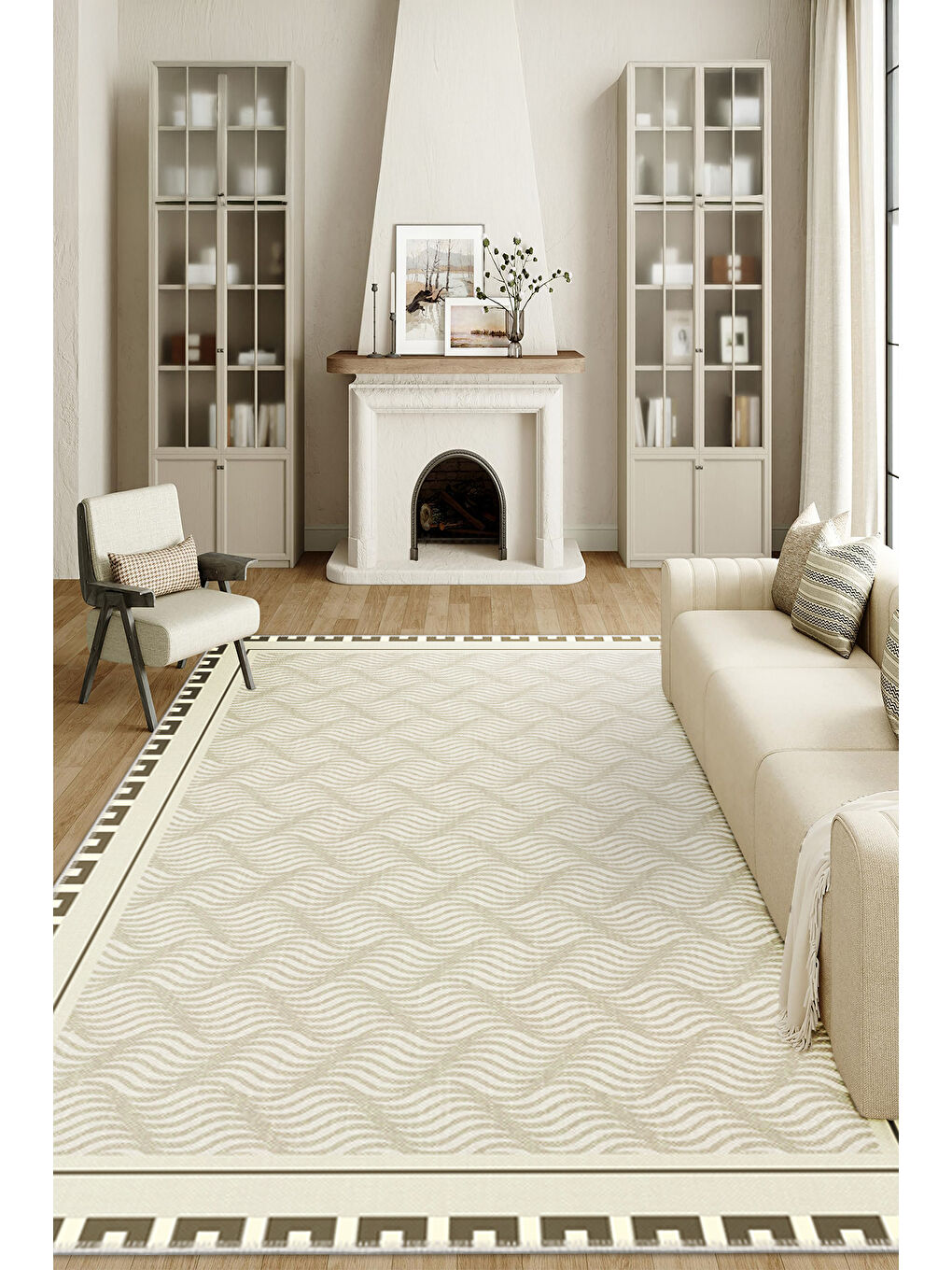 Bej Modern Dekoratif Yıkanabilir Kaymaz Taban Halı – İnce, Yumuşak Salon Halısı, Mutfak Halısı ve Yolluk-2