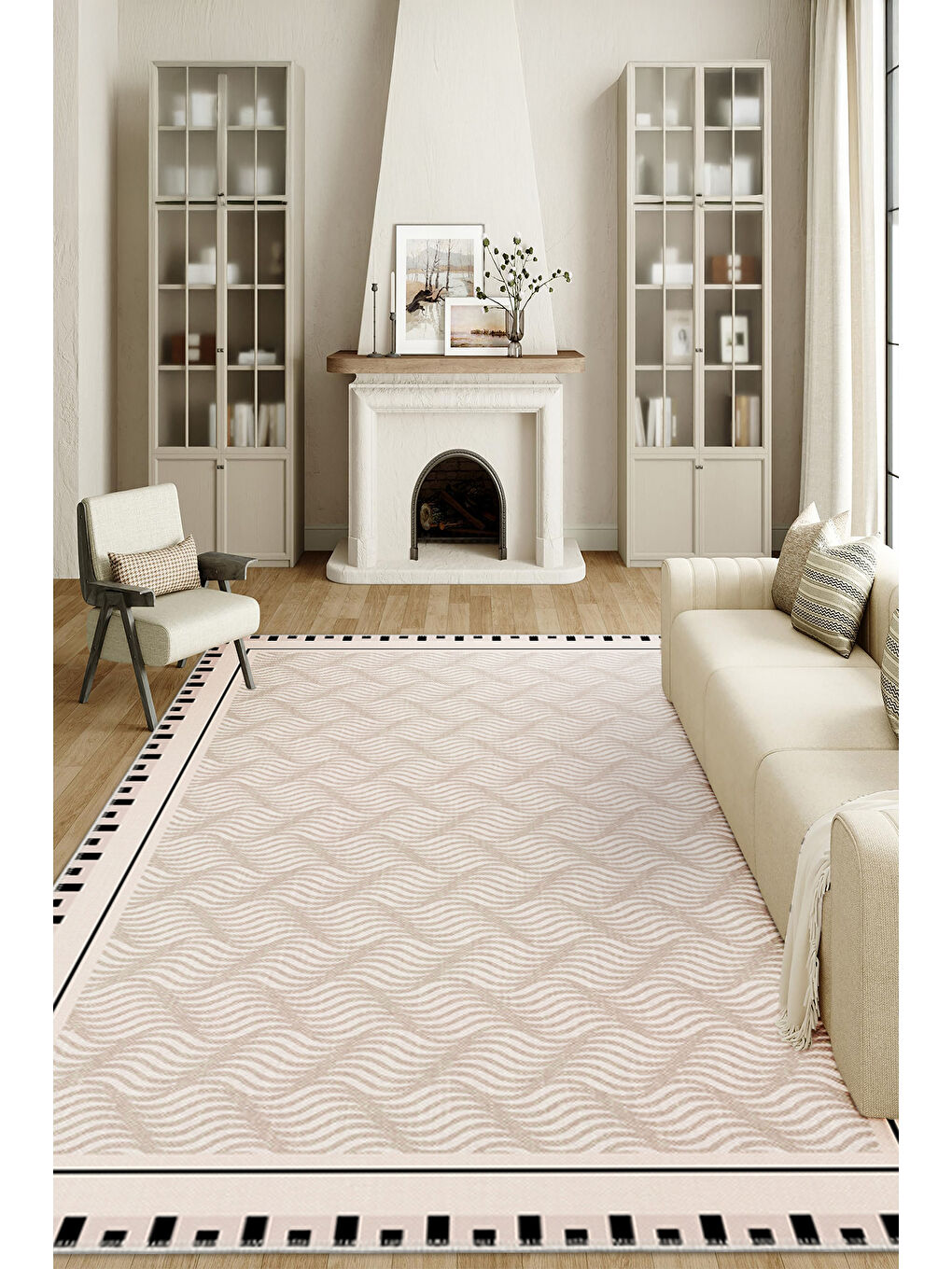 Ekru Modern Dekoratif Yıkanabilir Kaymaz Taban Halı – İnce, Yumuşak Salon Halısı, Mutfak Halısı ve Yolluk-2