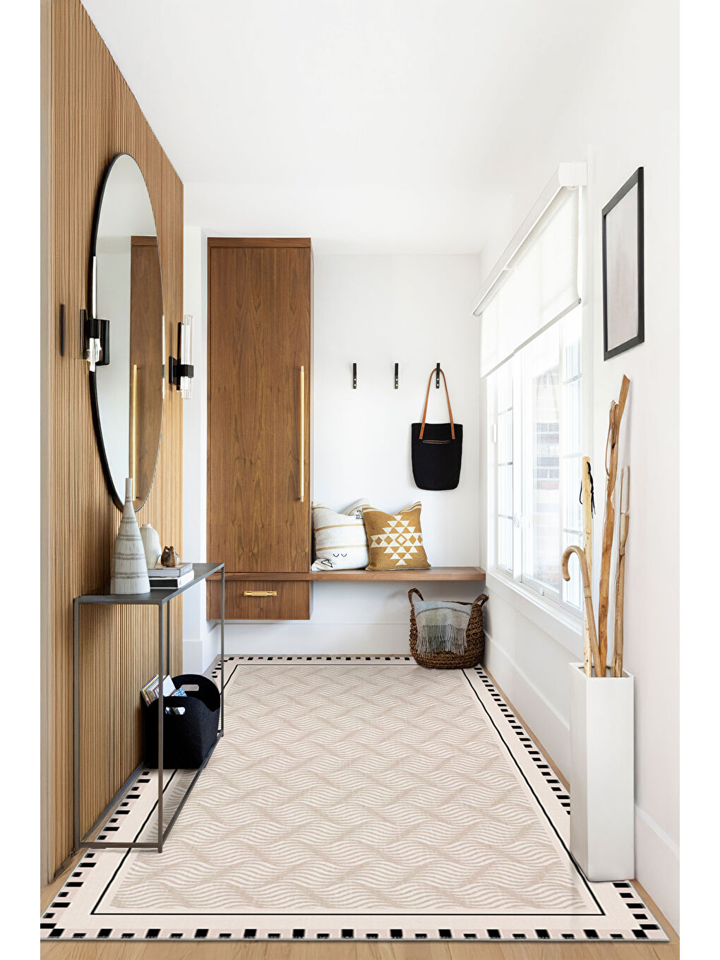 Ekru Modern Dekoratif Yıkanabilir Kaymaz Taban Halı – İnce, Yumuşak Salon Halısı, Mutfak Halısı ve Yolluk-1