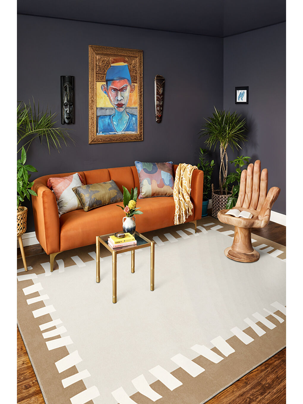Turuncu Modern Dekoratif Yıkanabilir Kaymaz Taban Halı – İnce, Yumuşak Salon Halısı, Mutfak Halısı ve Yolluk-2