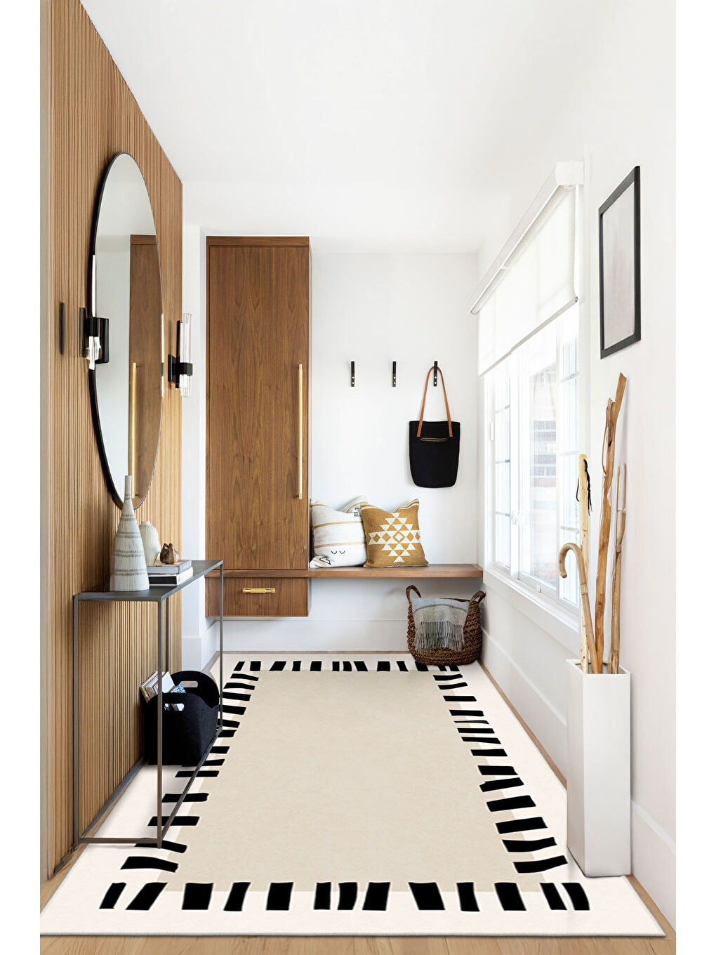 Ekru Modern Dekoratif Yıkanabilir Kaymaz Taban Halı – İnce, Yumuşak Salon Halısı, Mutfak Halısı ve Yolluk-1