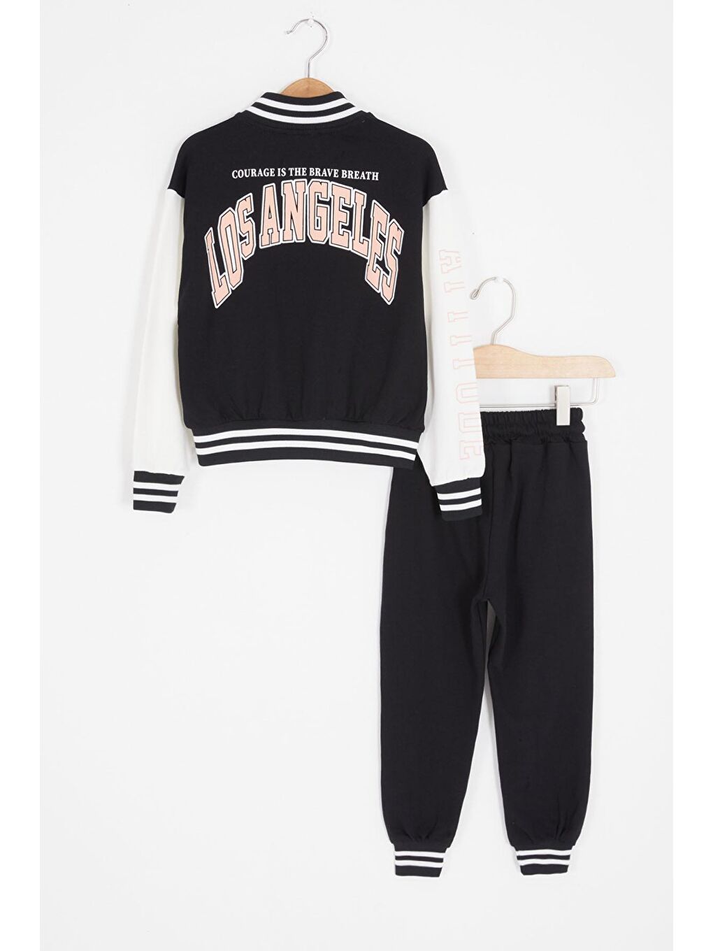 Siyah NY Nakışlı Sırt Baskılı Kız Çocuk Kolej Eşofman Takımı 16934-4