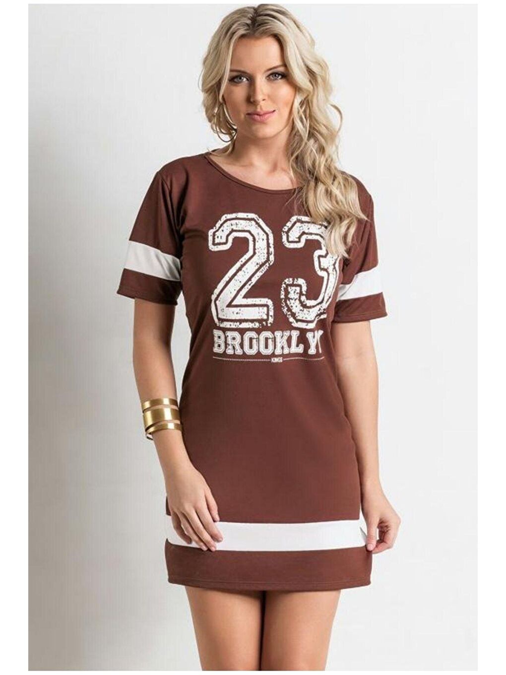 Kadın Kahverengi 23 Brooklyn Baskılı Tişört Elbise