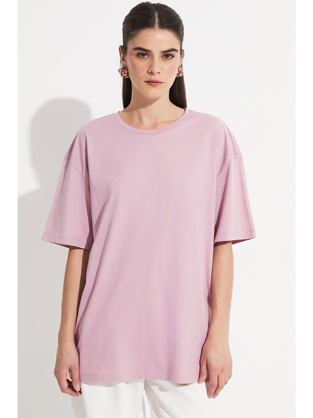 Lila Oversize %100 Pamuk Tişört