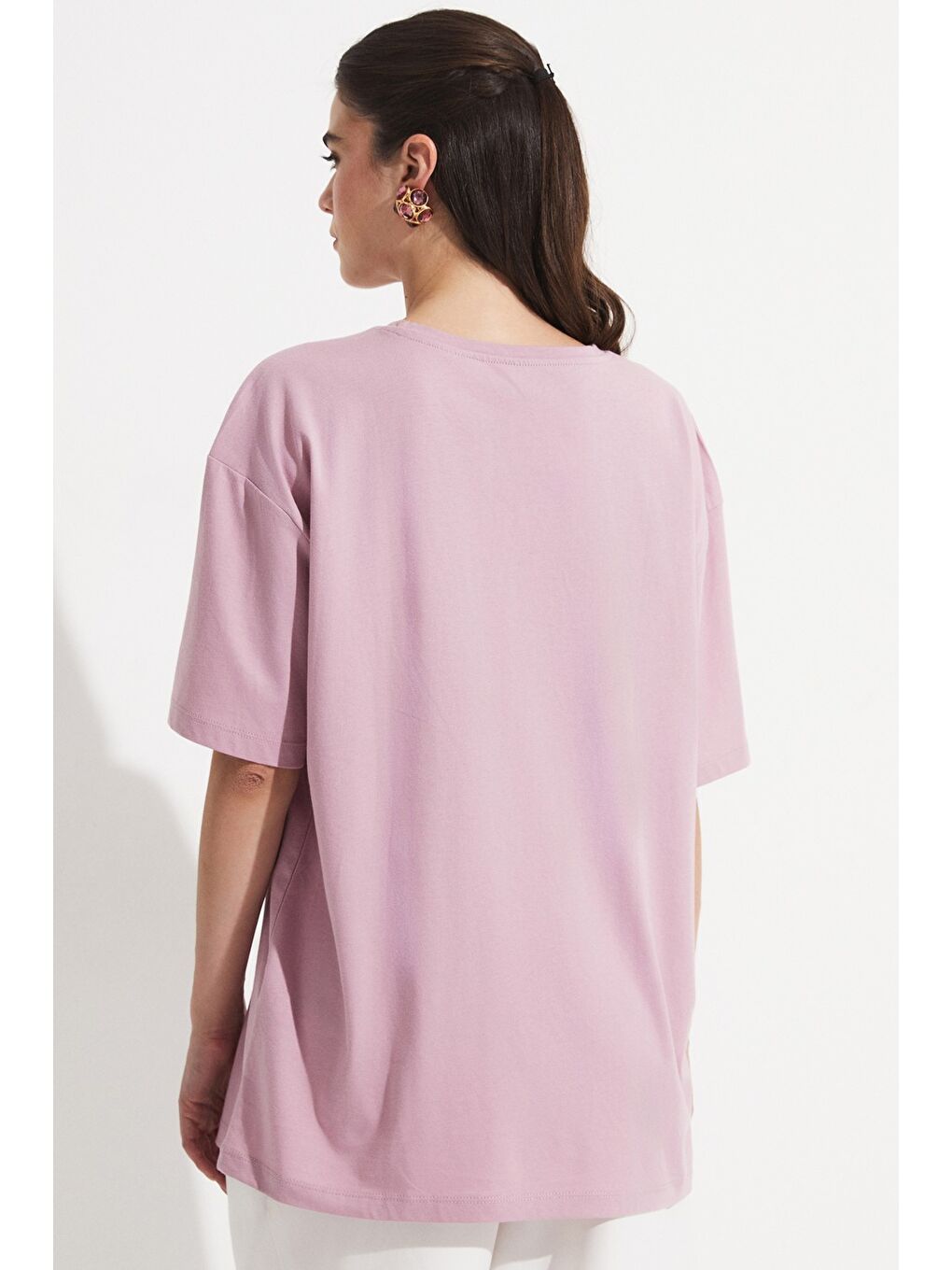 Lila Oversize %100 Pamuk Tişört-2