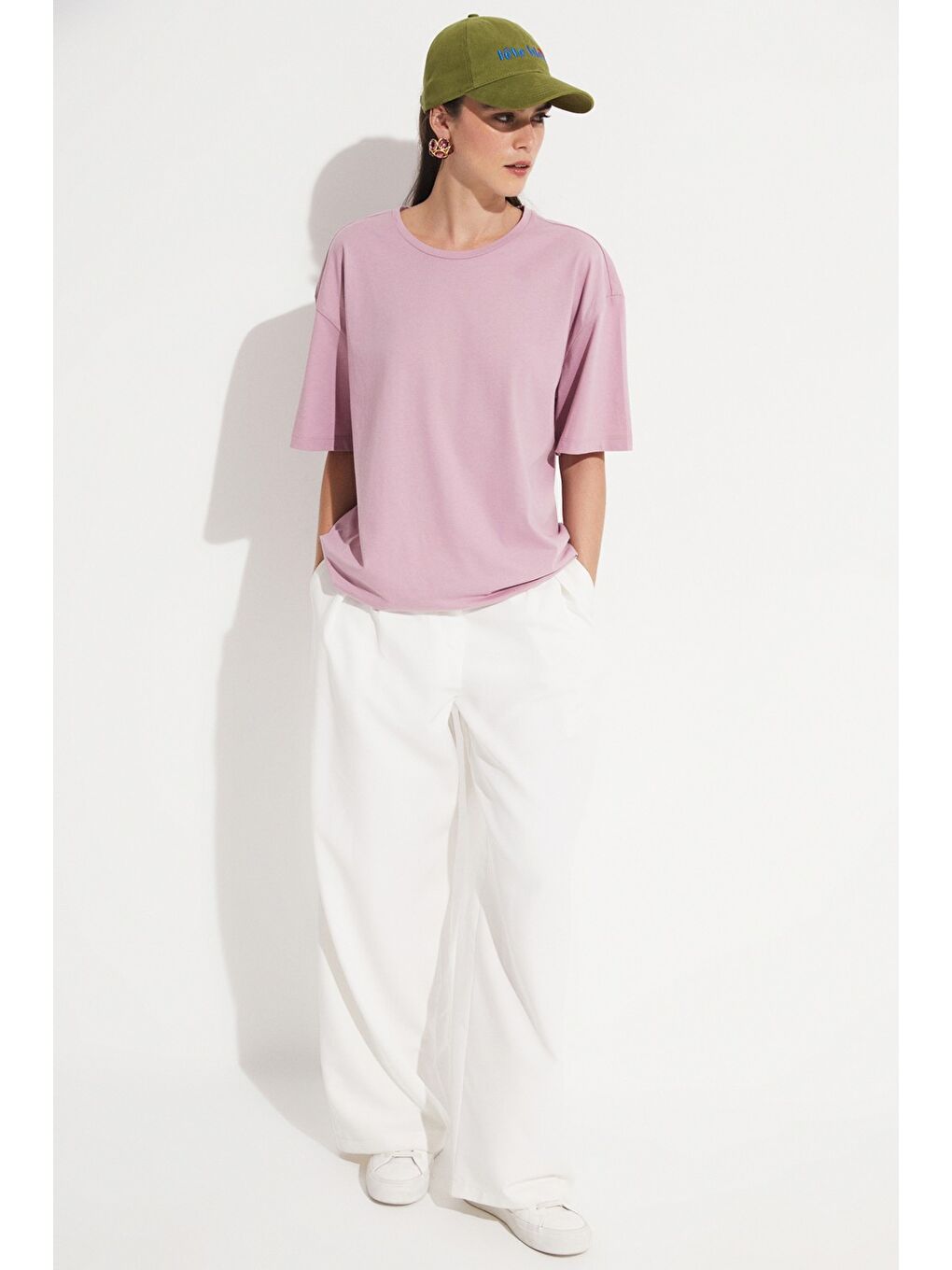 Lila Oversize %100 Pamuk Tişört-3