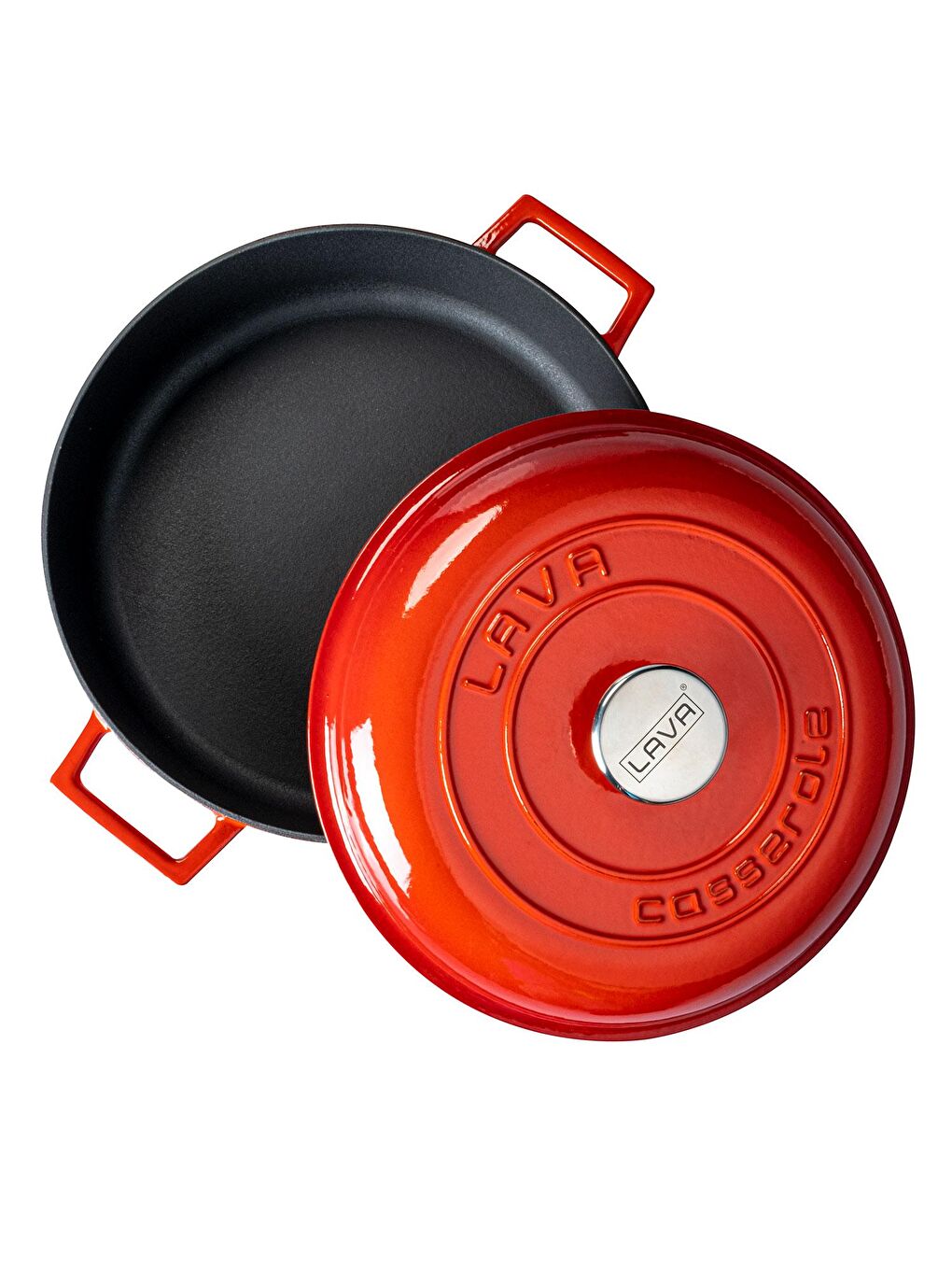 Kırmızı Çok Amaçlı Yayvan Tencere. Kubbe Form Kapaklı Folk Serisi Çap(Ø)28cm.-2