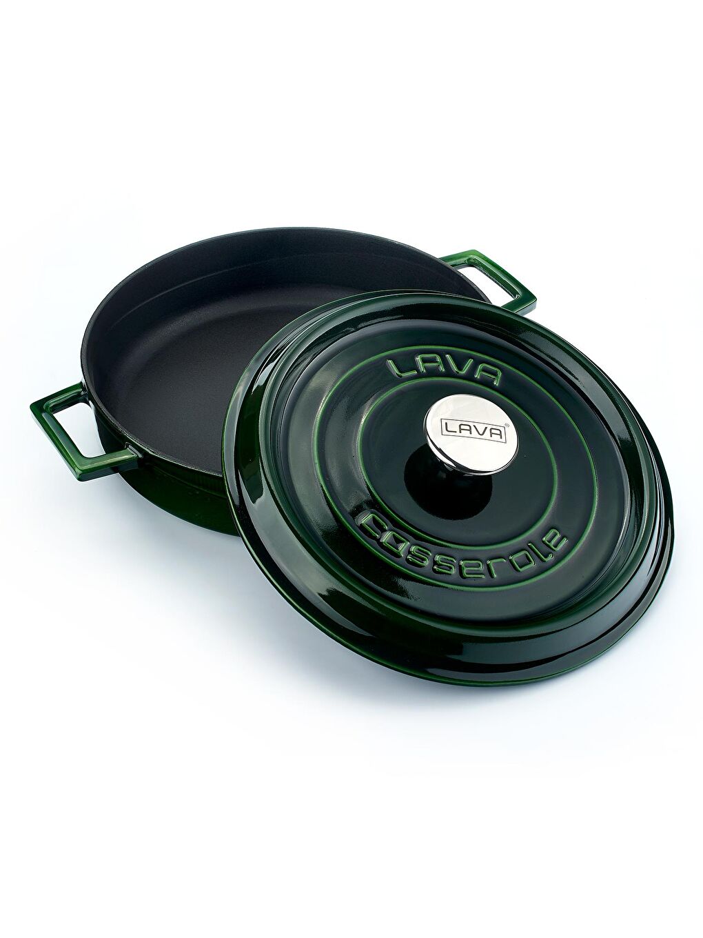Yeşil Çok Amaçlı Yayvan Tencere Döküm Demir Yekpare Kulplu Premium Serisi Çap(Ø)28cm.-2