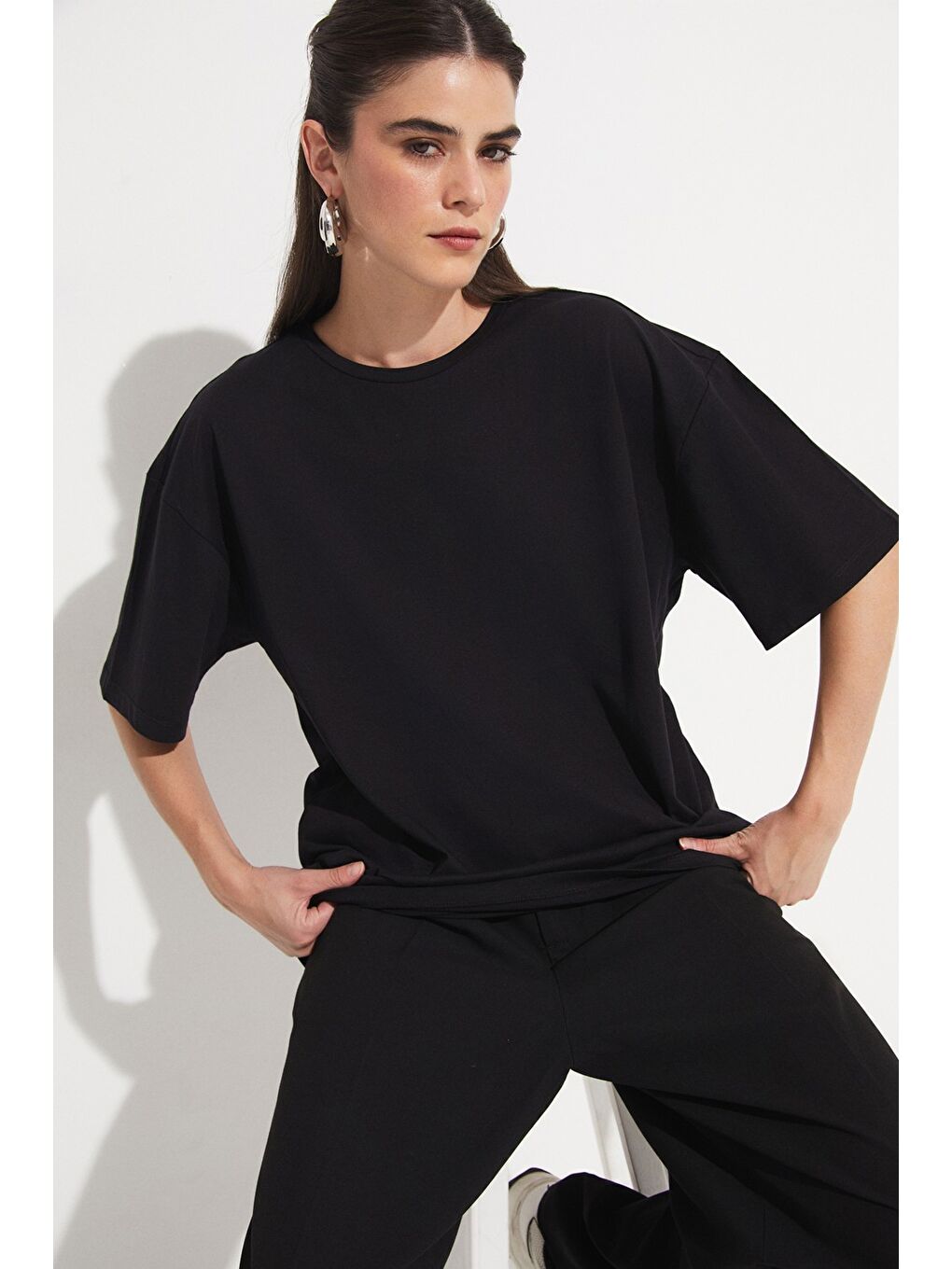 Siyah Oversize %100 Pamuk Tişört
