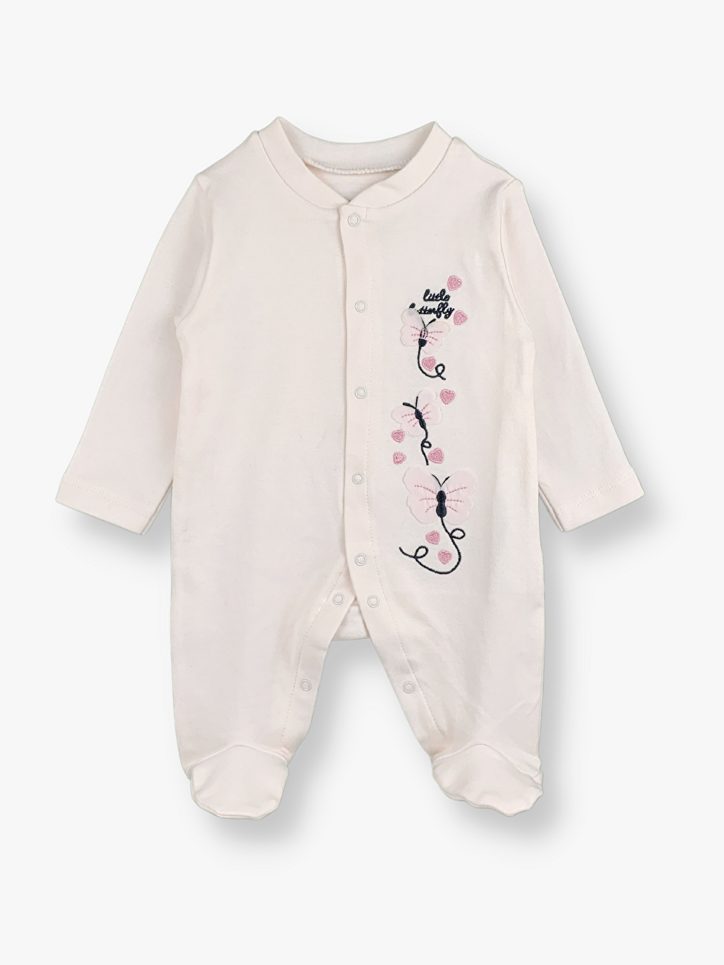 Pembe Bisiklet Yaka Uzun Kollu Nakışlı Kız Bebek Tulum