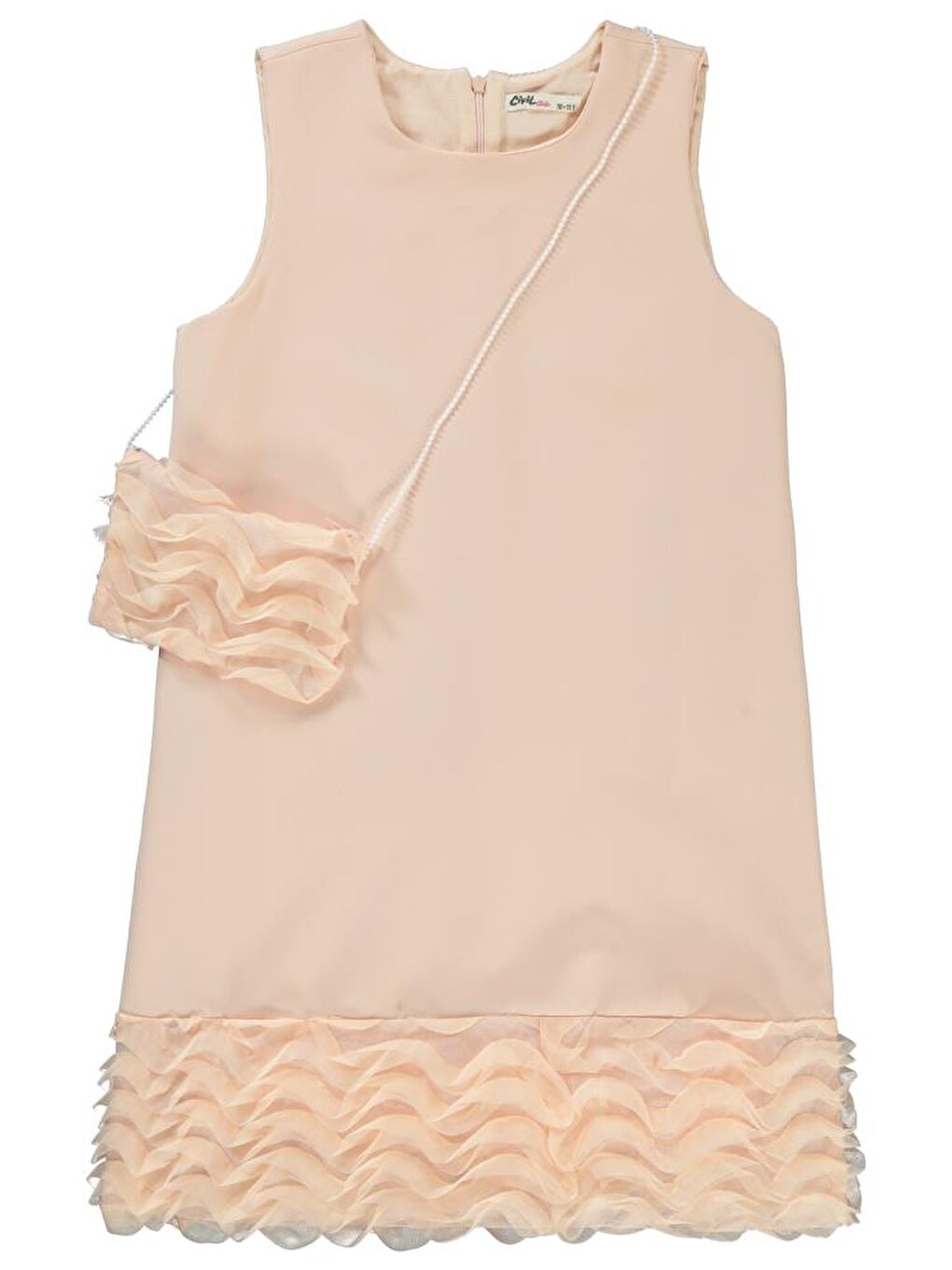 Pembe Girls Etek Ucu Fırfırlı 10-13 Yaş Elbise-1