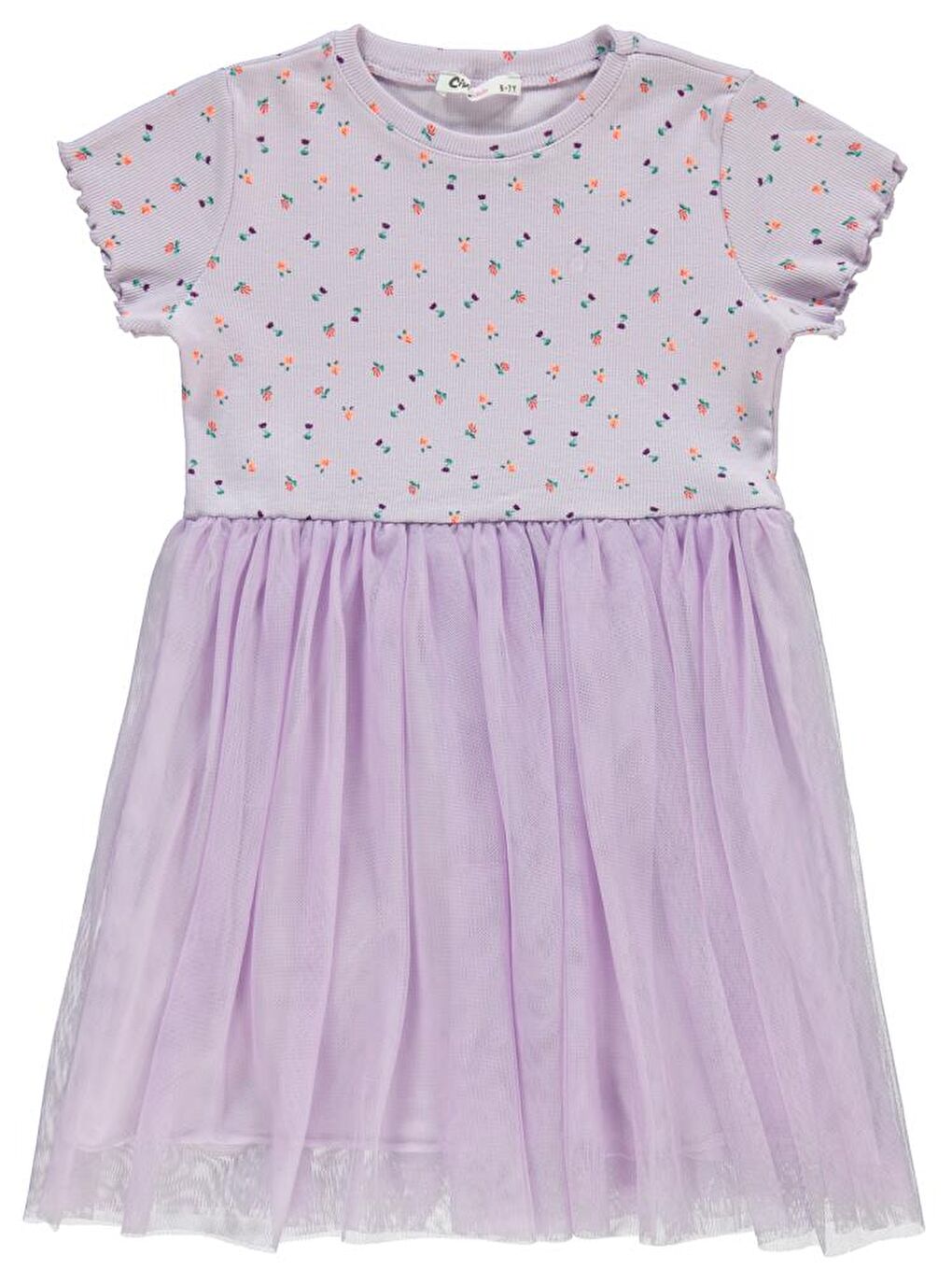 Lila Girls Lale Baskılı 6-9 Yaş Elbise-1