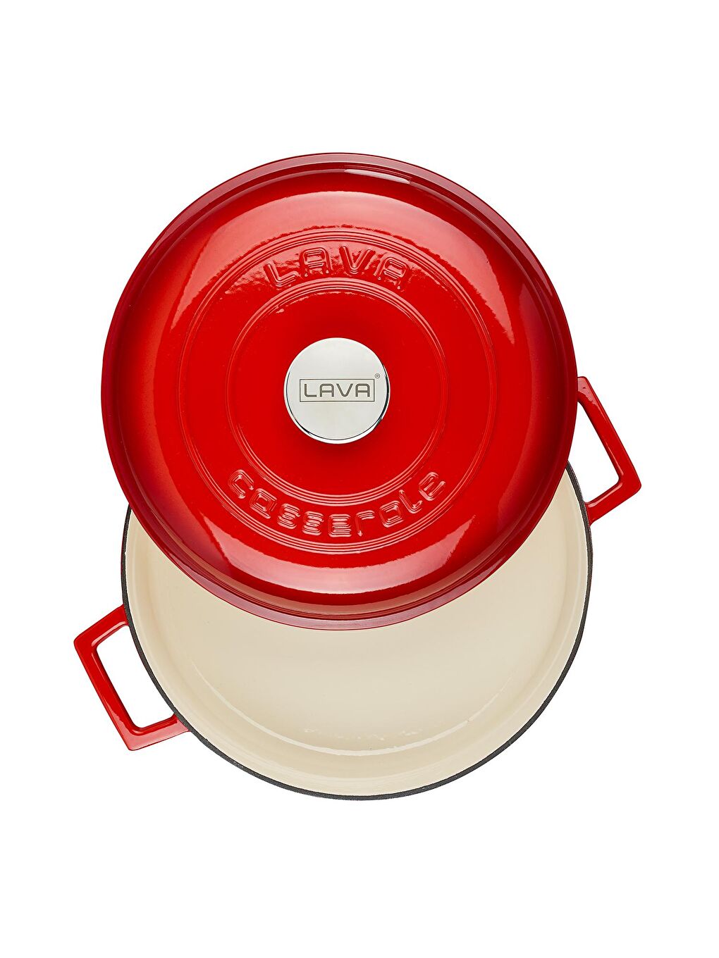 Kırmızı Çok Amaçlı Yayvan Tencere Döküm Demir Yekpare Kulplu Kubbe Form Kapaklı Edition Serisi Çap(Ø)28cm.-1