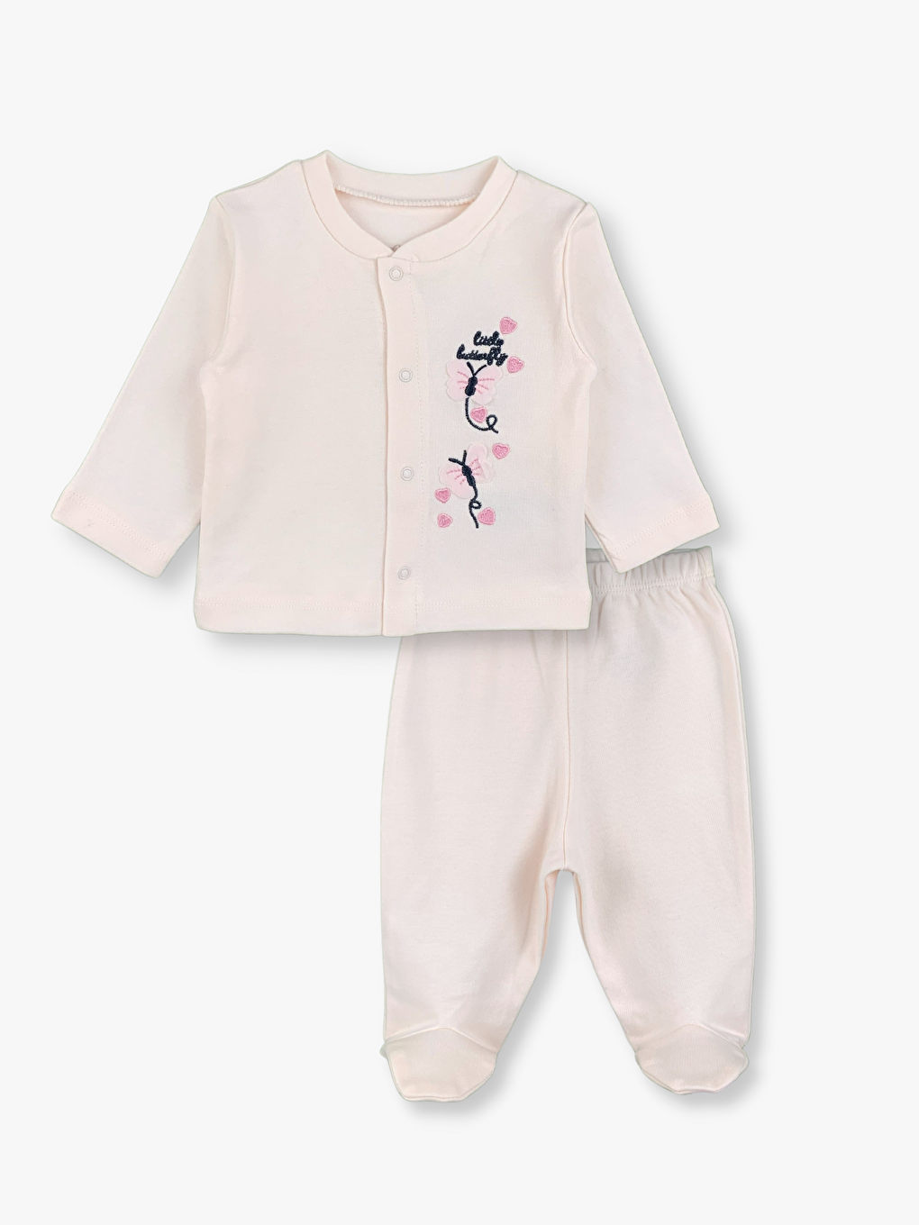 Pembe Bisiklet Yaka Uzun Kollu Nakışlı Kız Bebek 2’li Takım