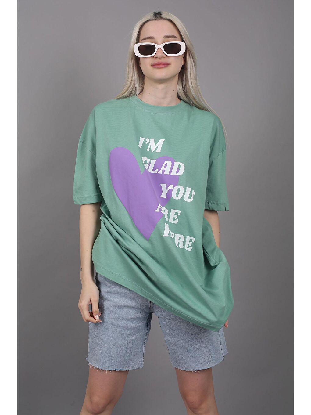 Yeşil Baskılı Tişört Mg1202