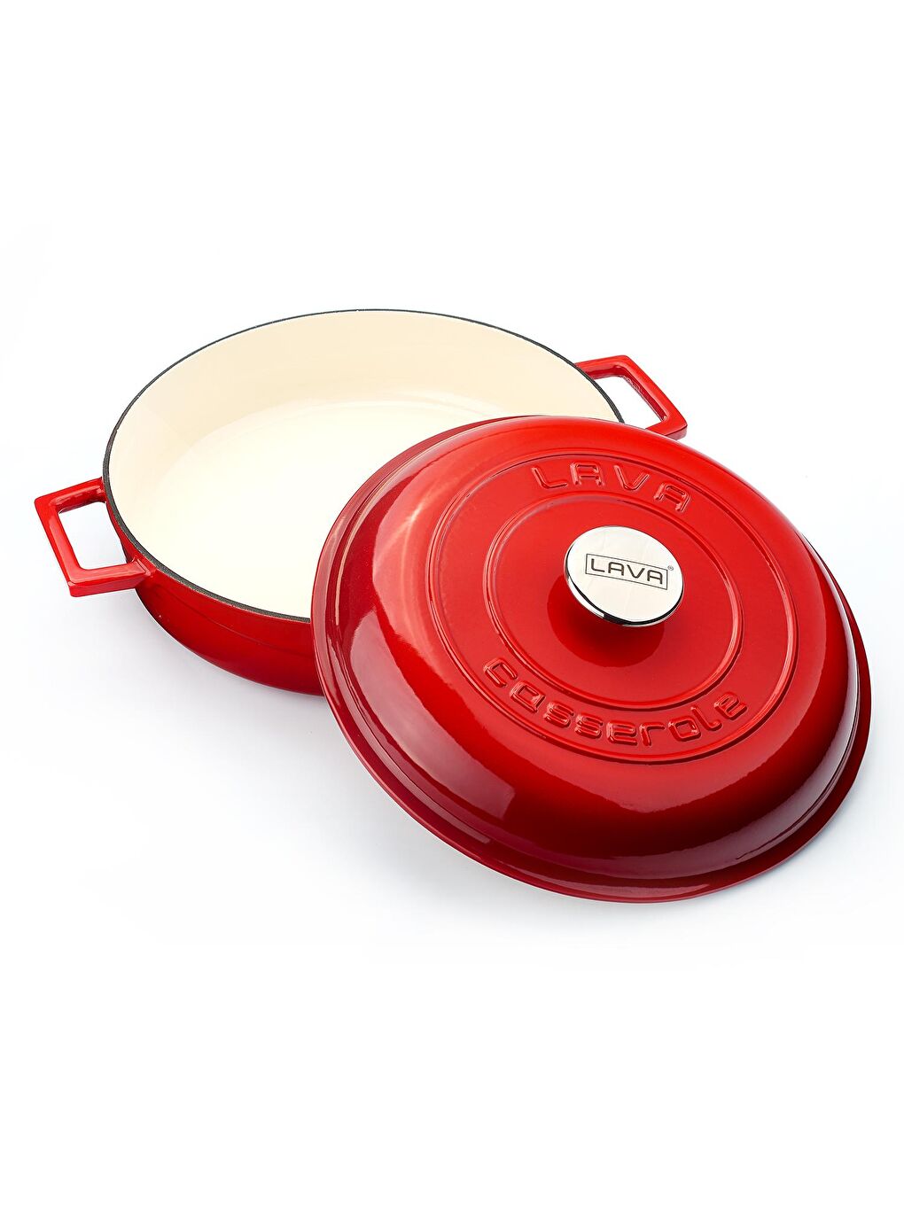 Kırmızı Çok Amaçlı Yayvan Tencere Döküm Demir Yekpare Kulplu Kubbe Form Kapaklı Edition Serisi Çap(Ø)28cm.-2