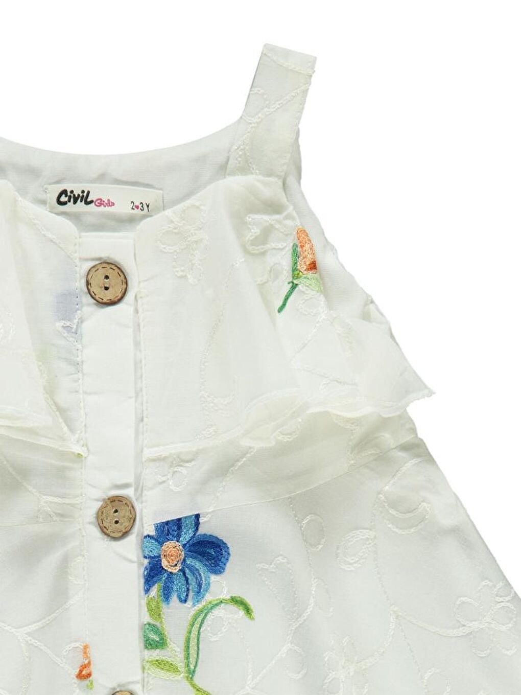 Ekru Girls Çiçek Nakışlı 2-5 Yaş Elbise-1