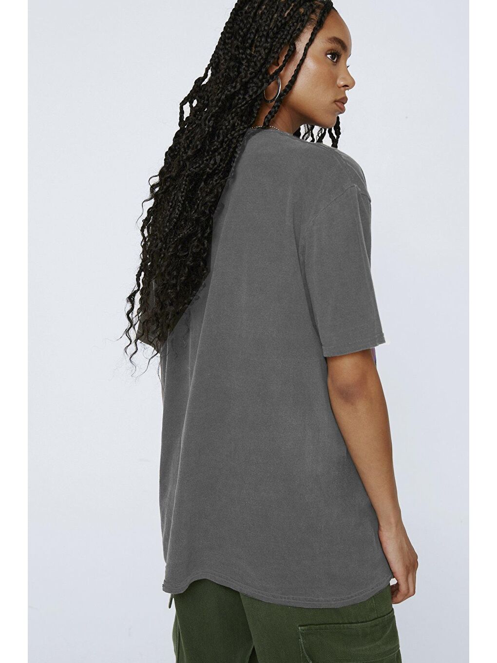 Gri Füme Baskılı Kadın Tişört Mg1767-1