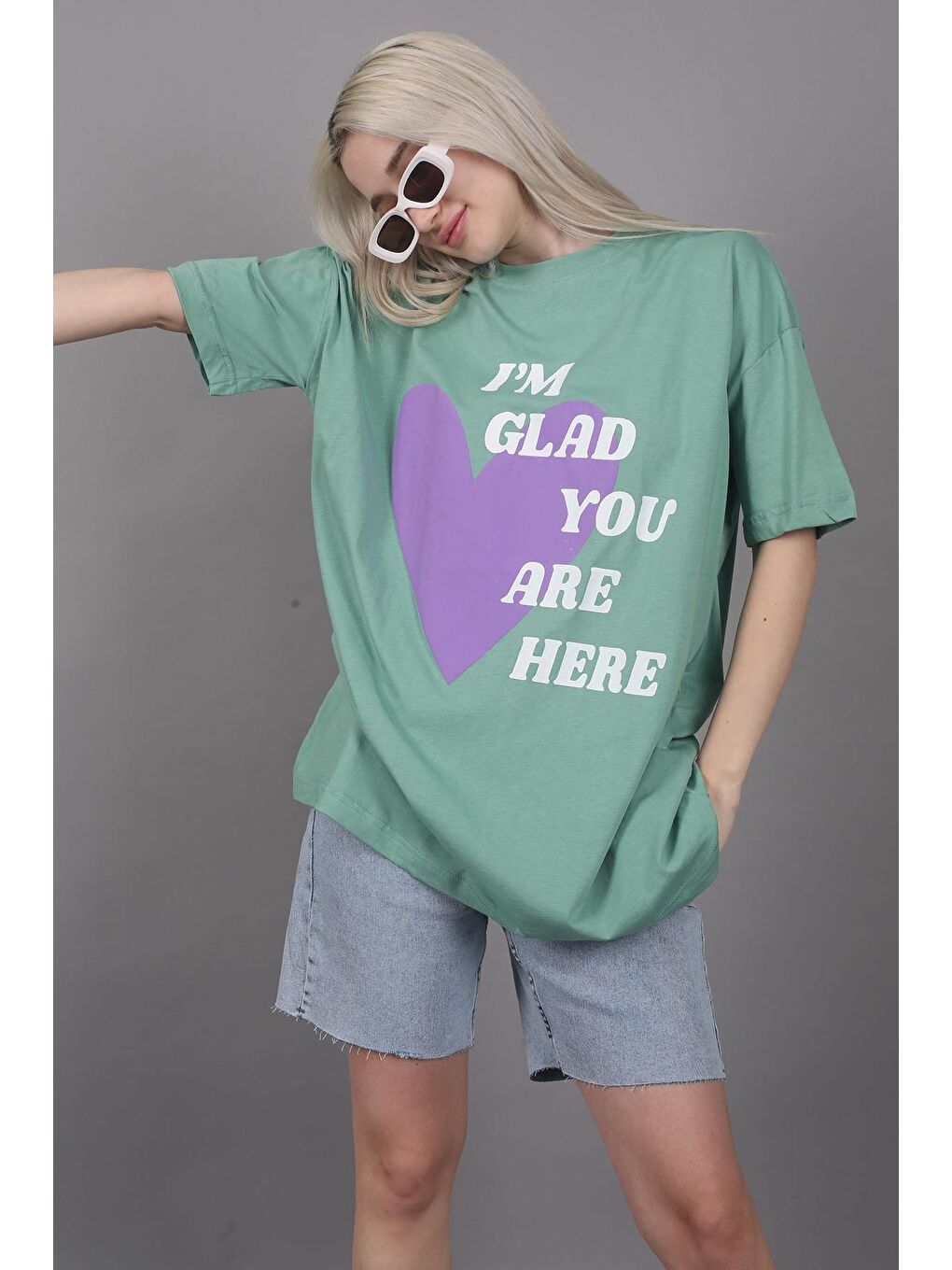 Yeşil Baskılı Tişört Mg1202-2