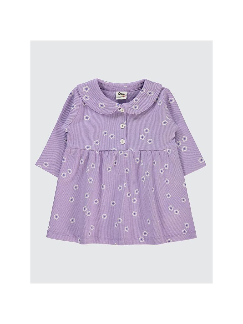 Lila Baby Bahar Çiçeği Empirme 6-18 Ay Elbise-3