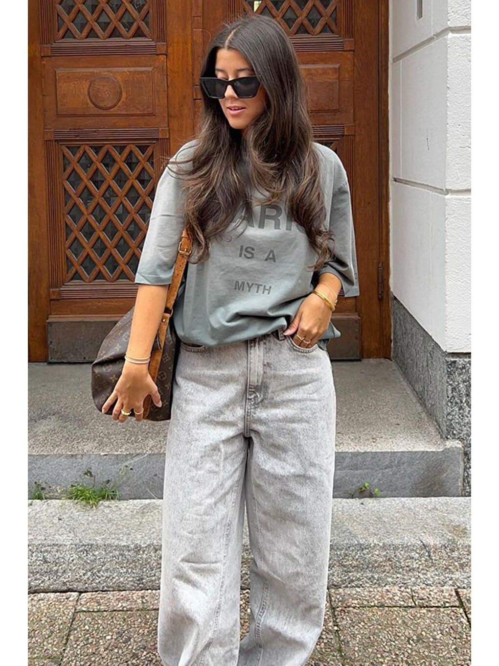 Gri Füme Paris Baskılı Kadın Tişört Mg1654-3