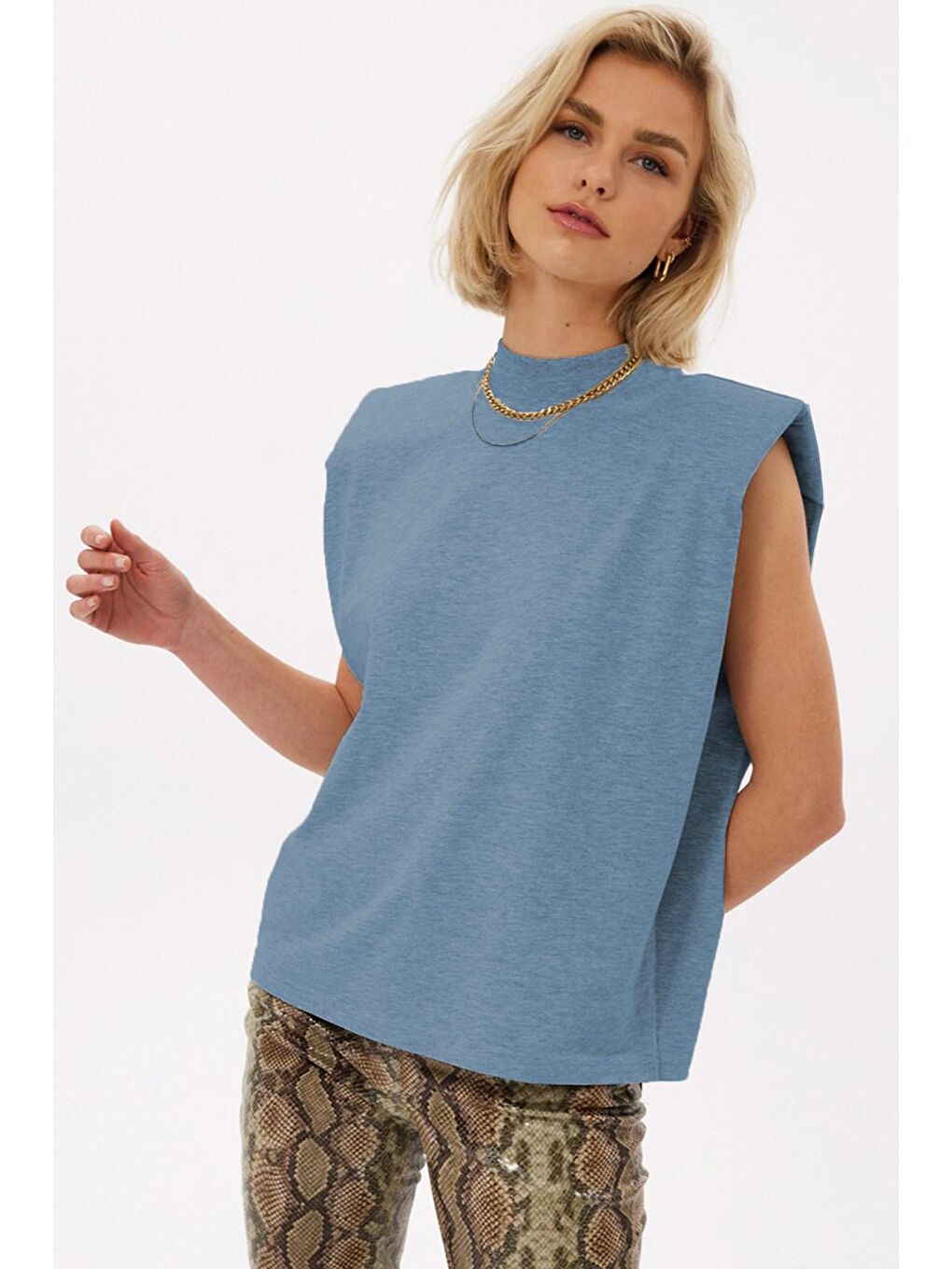 Mavi Vatkalı Tişört Mg900